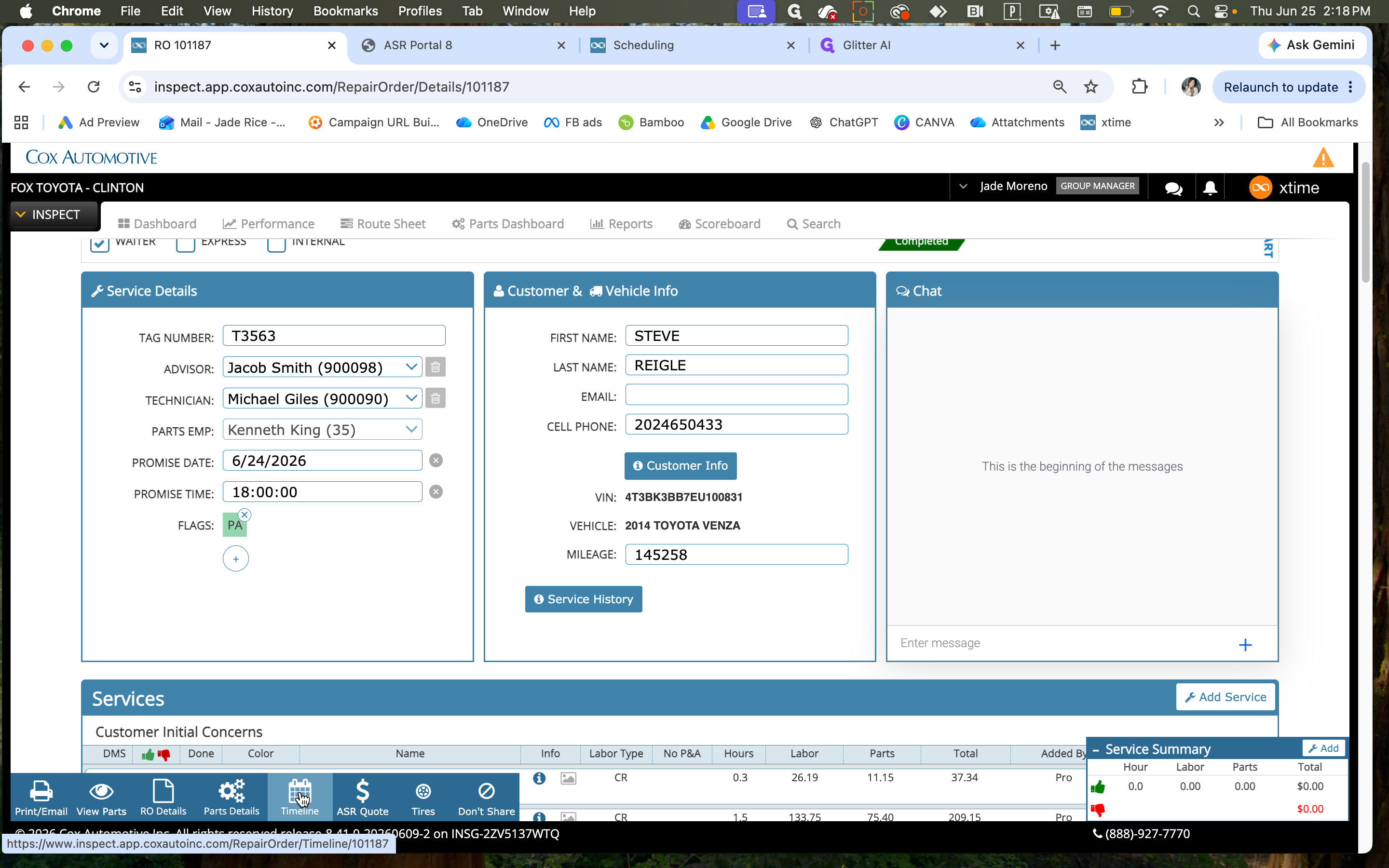 Step #15: Click the Timeline icon to see exactly when the customer viewed the quote and whether they approved or declined the recommended services.