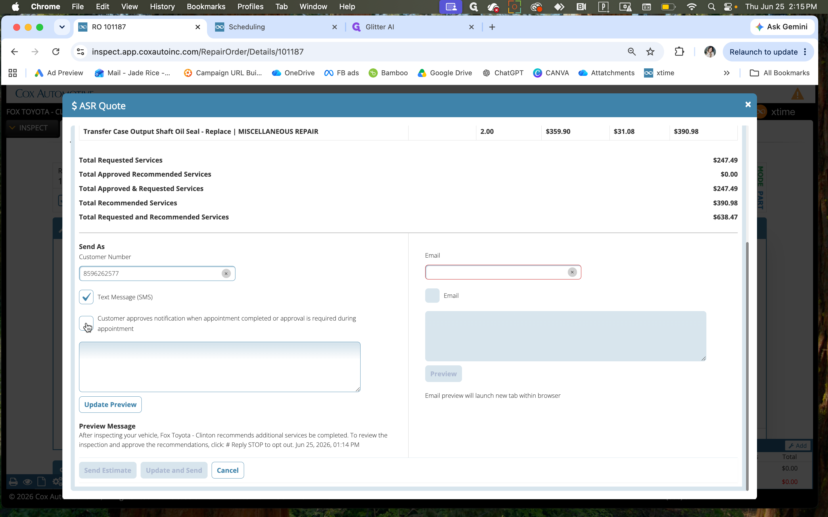 Step #6: Select the opt-in checkbox to confirm the customer has agreed to receive the quote via SMS.