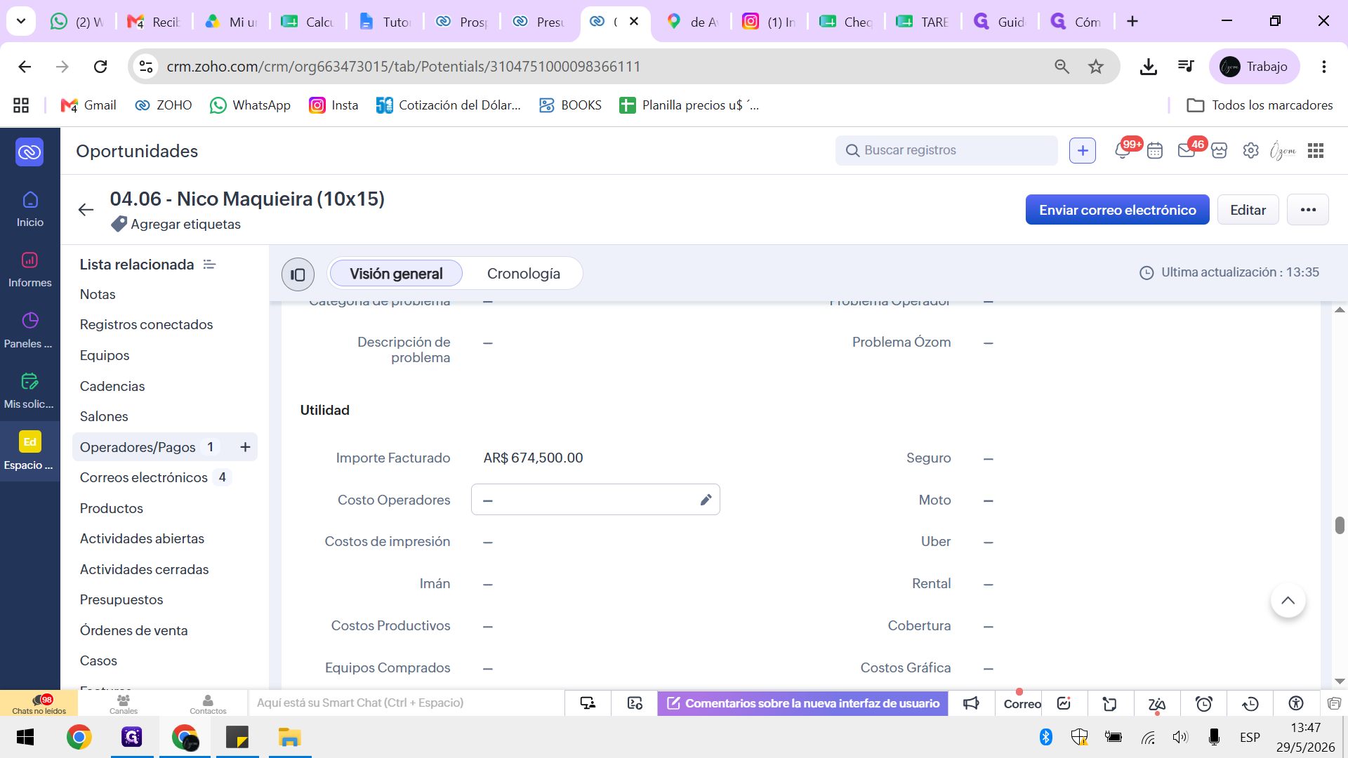 Step #12: Dirígete a la sección Utilidad dentro de la oportunidad correspondiente.