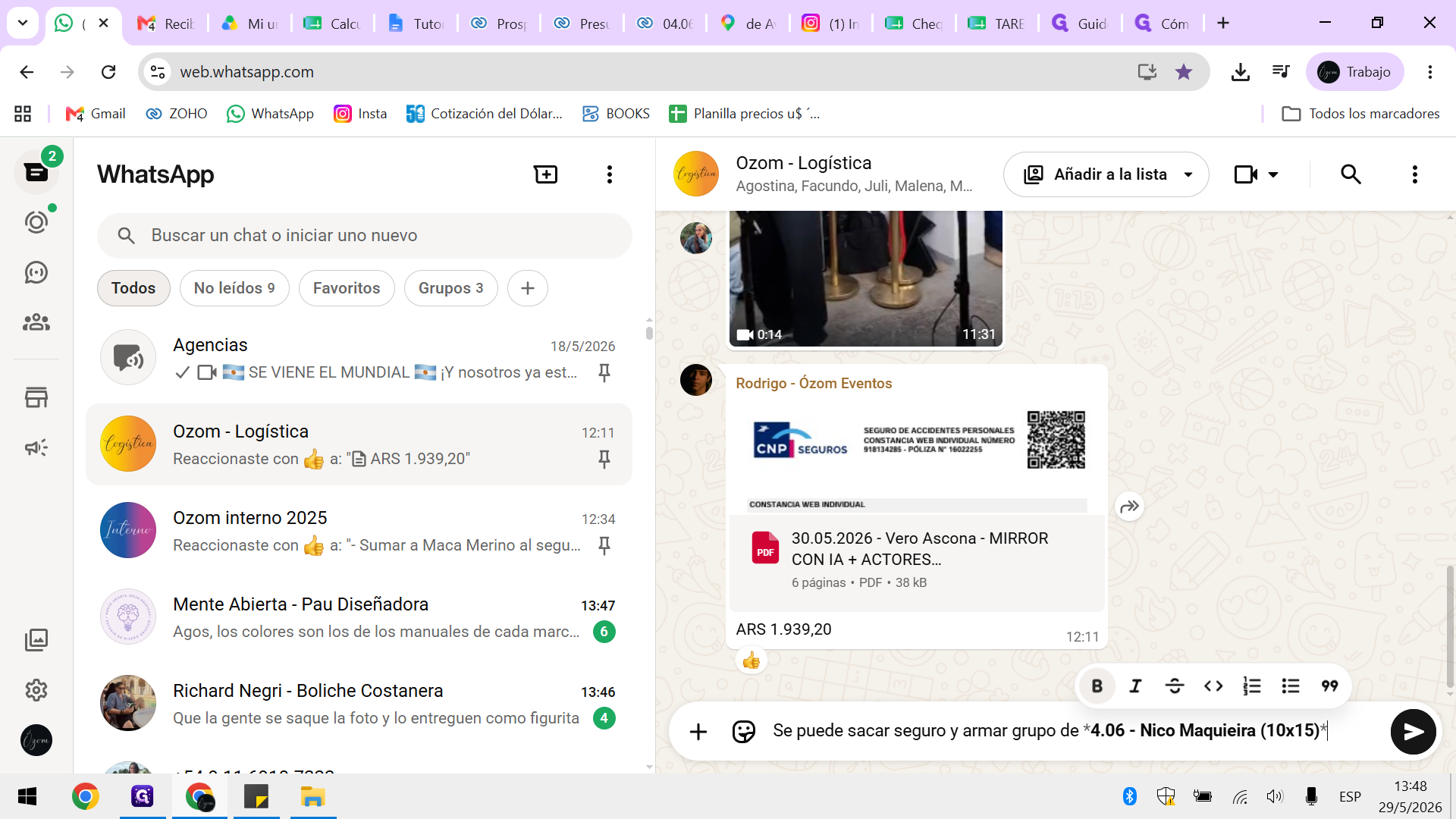 Step #26: Añade asteriscos (*) al principio y al final del texto pegado para resaltarlo en negrita, y luego envía el mensaje.