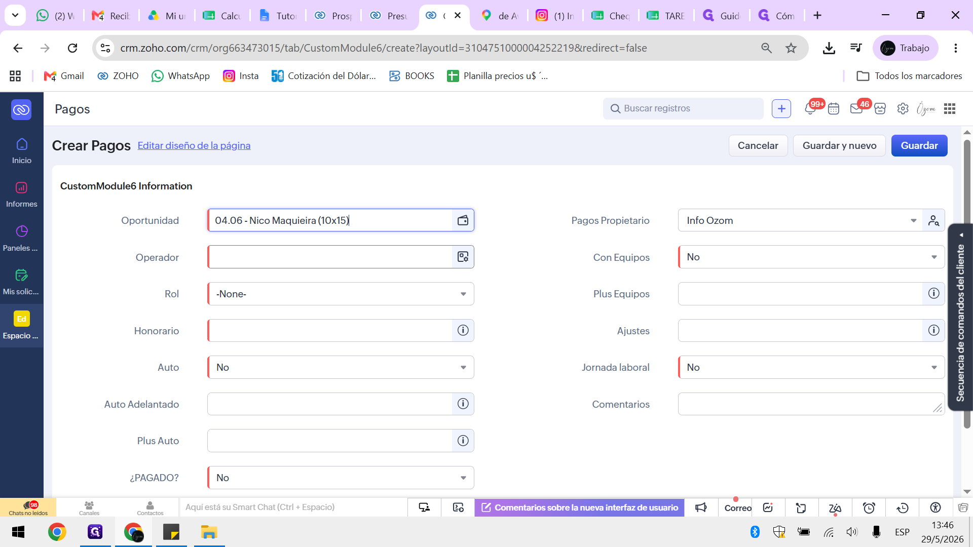 Step #3: Verifica que el campo Oportunidad esté correctamente asignado.