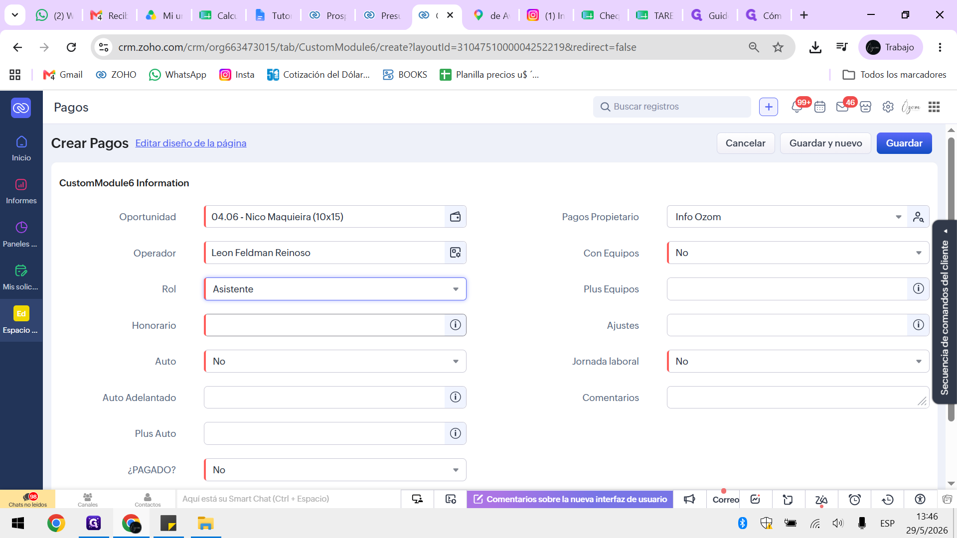 Step #8: Haz clic en Guardar para registrar los datos del operador.