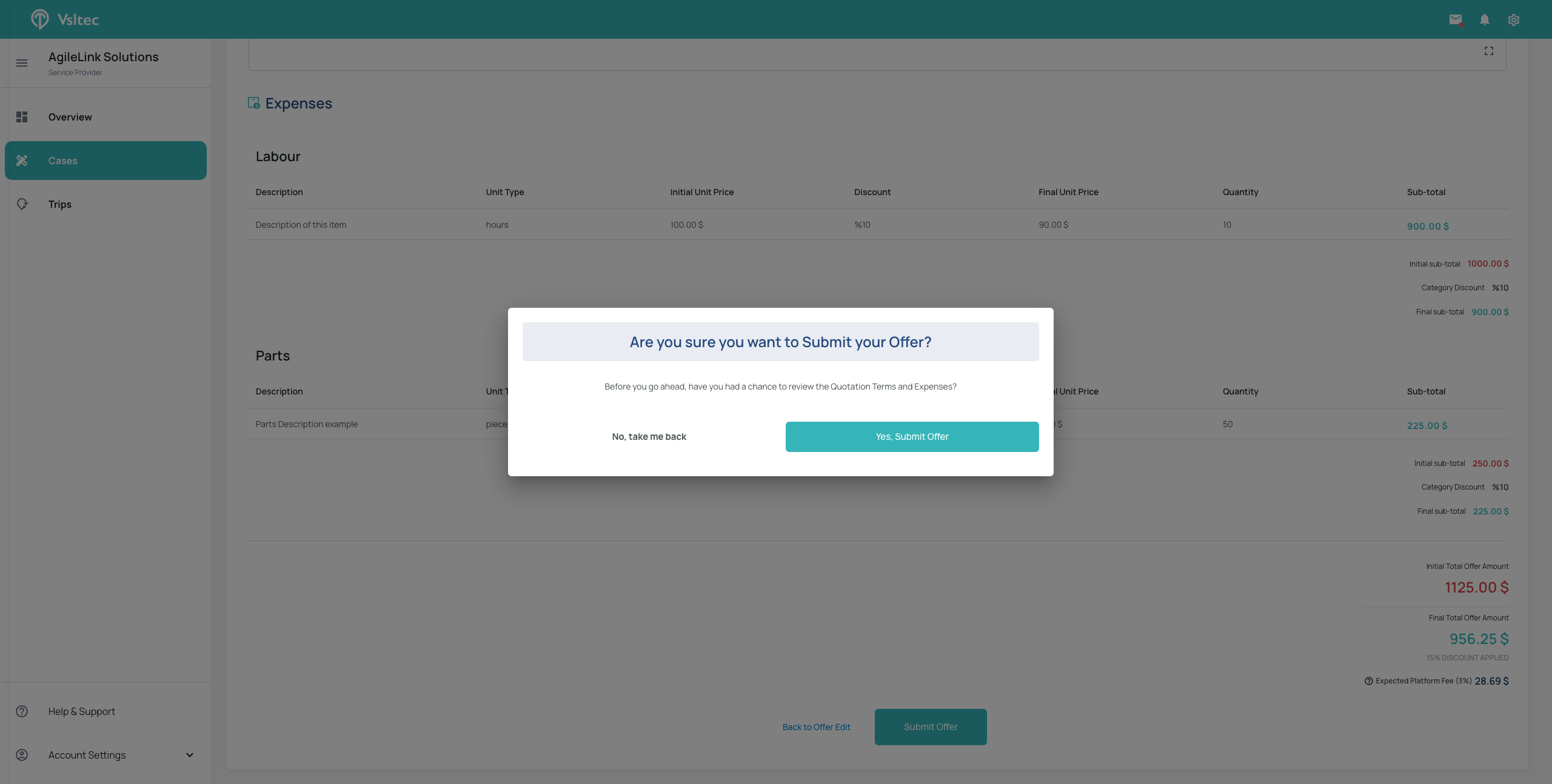 Step #29: Finally, submit your quotation by hitting "Yes, Submit Offer"