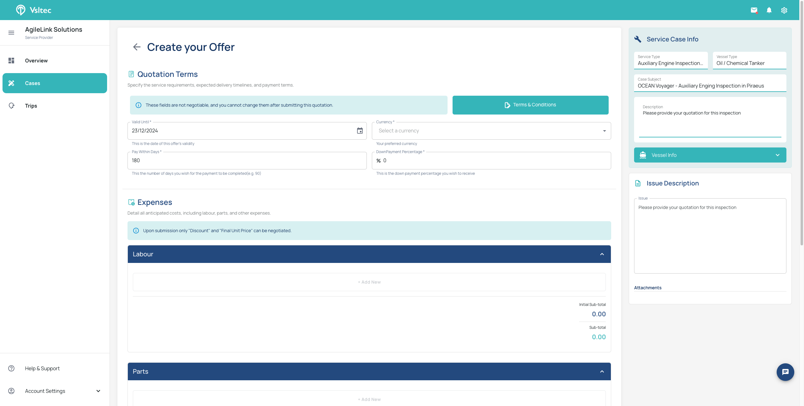 Step #4: This is now your Quotation Creation screen. You can start building your quotation through this page.
