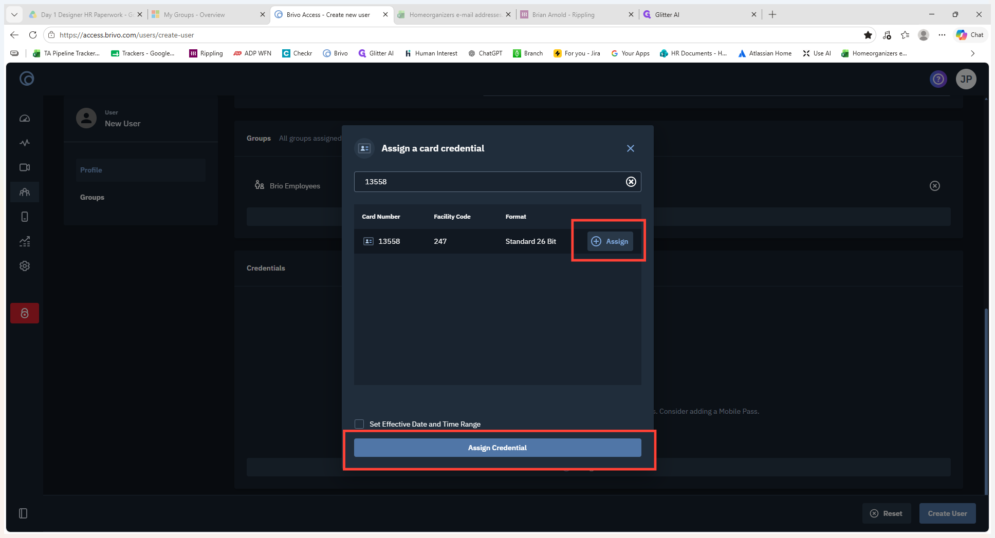 Step #12: Click Assign next to the correct card credential in the list.