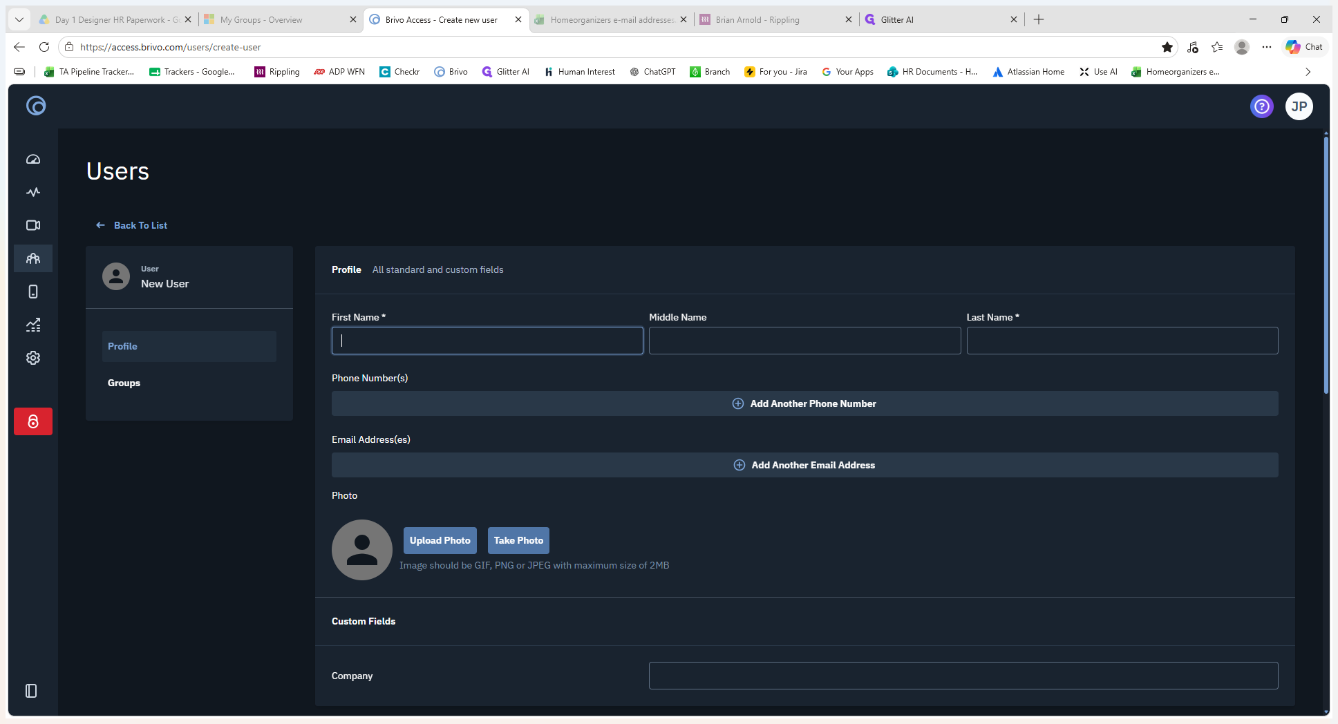 Step #3: Type the user's first name in the required First Name field.