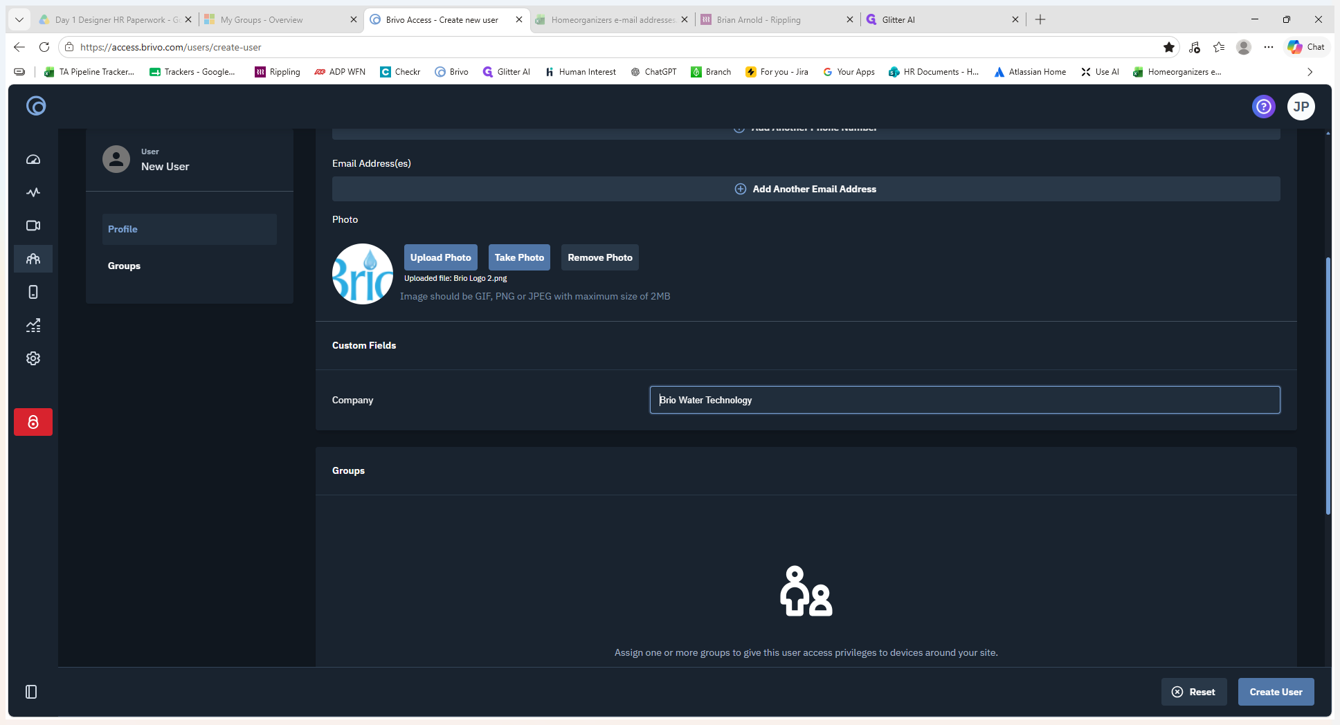 Step #5: Scroll to the Custom Fields section and enter the user's employer in the Company input field.