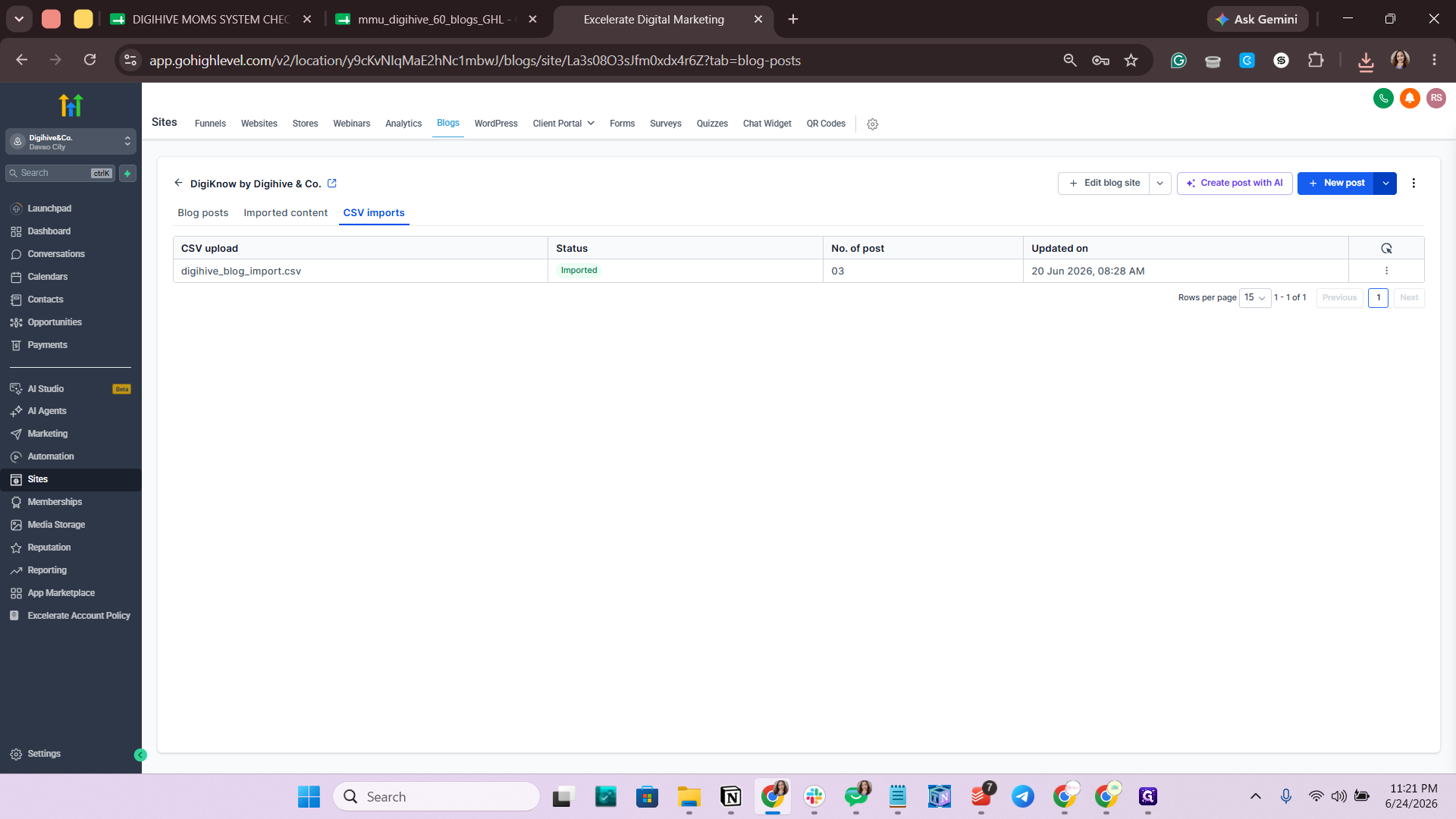 Step #8: Click the dropdown arrow next to the New post button.