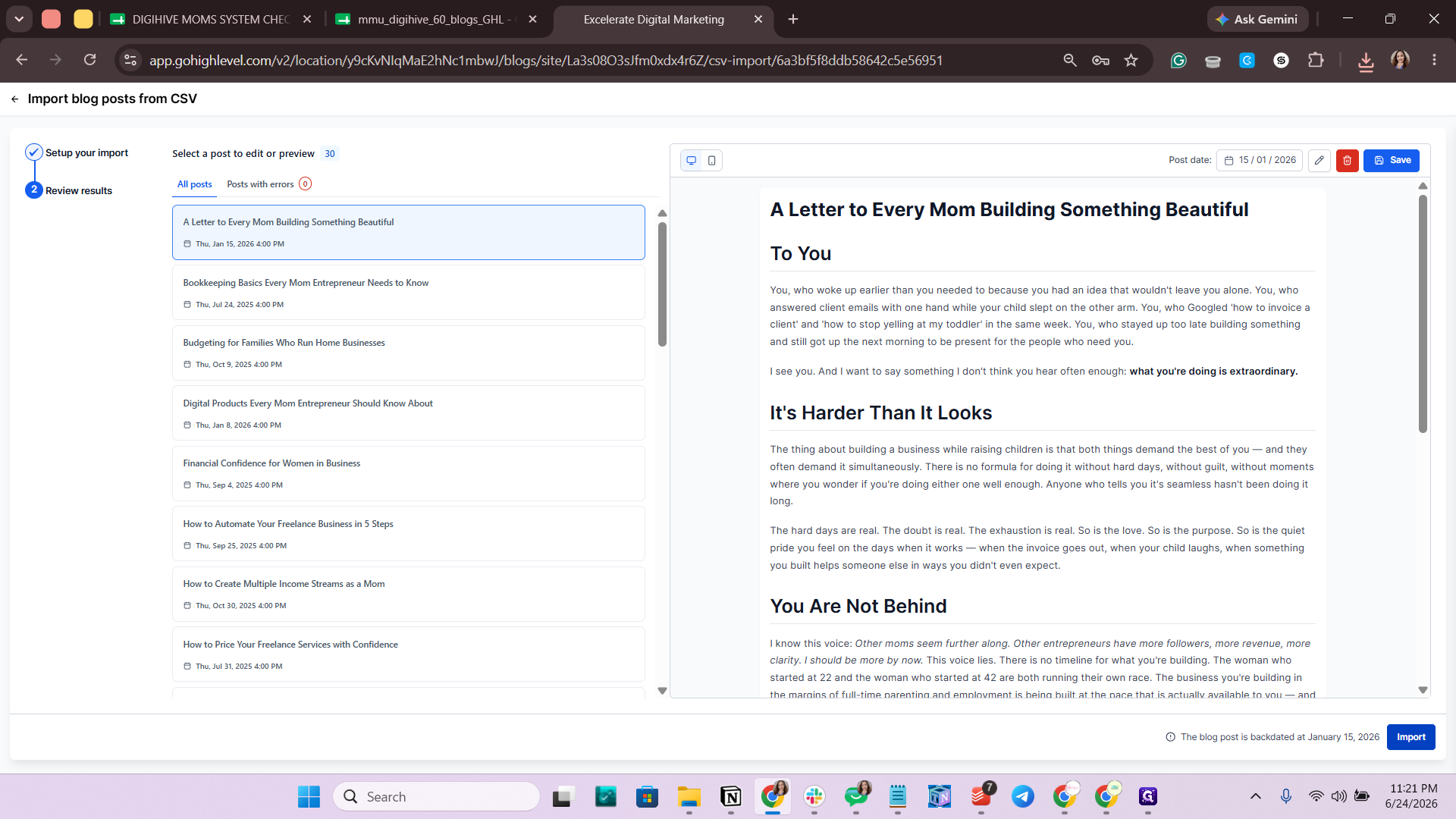 Step #13: Review the import summary to ensure there are no errors listed, then click Import.