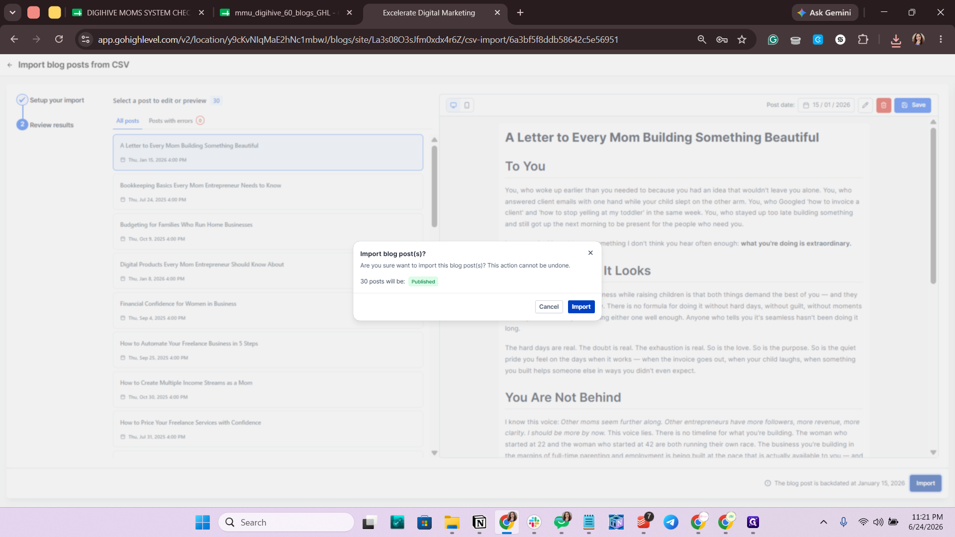 Step #14: Click Import again on the confirmation modal to finalize the upload.