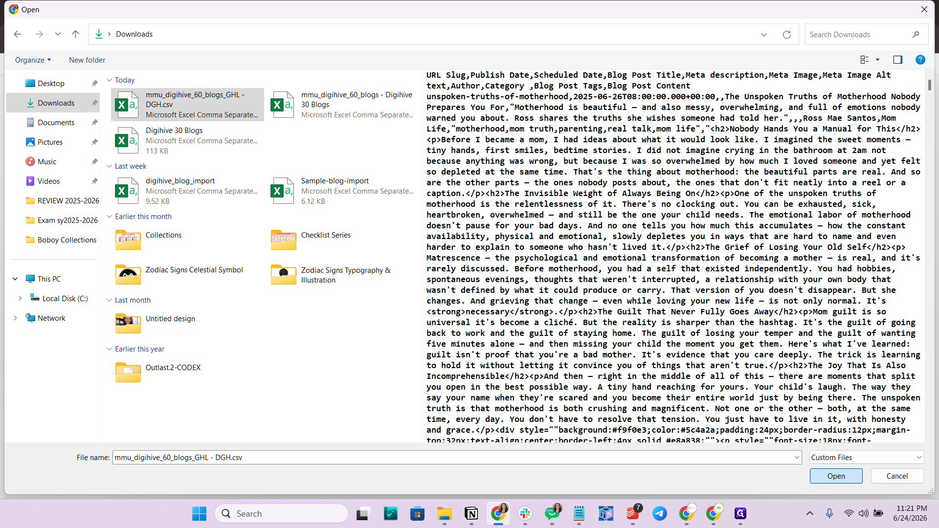 Step #11: Locate your downloaded CSV file, select it, and click Open.