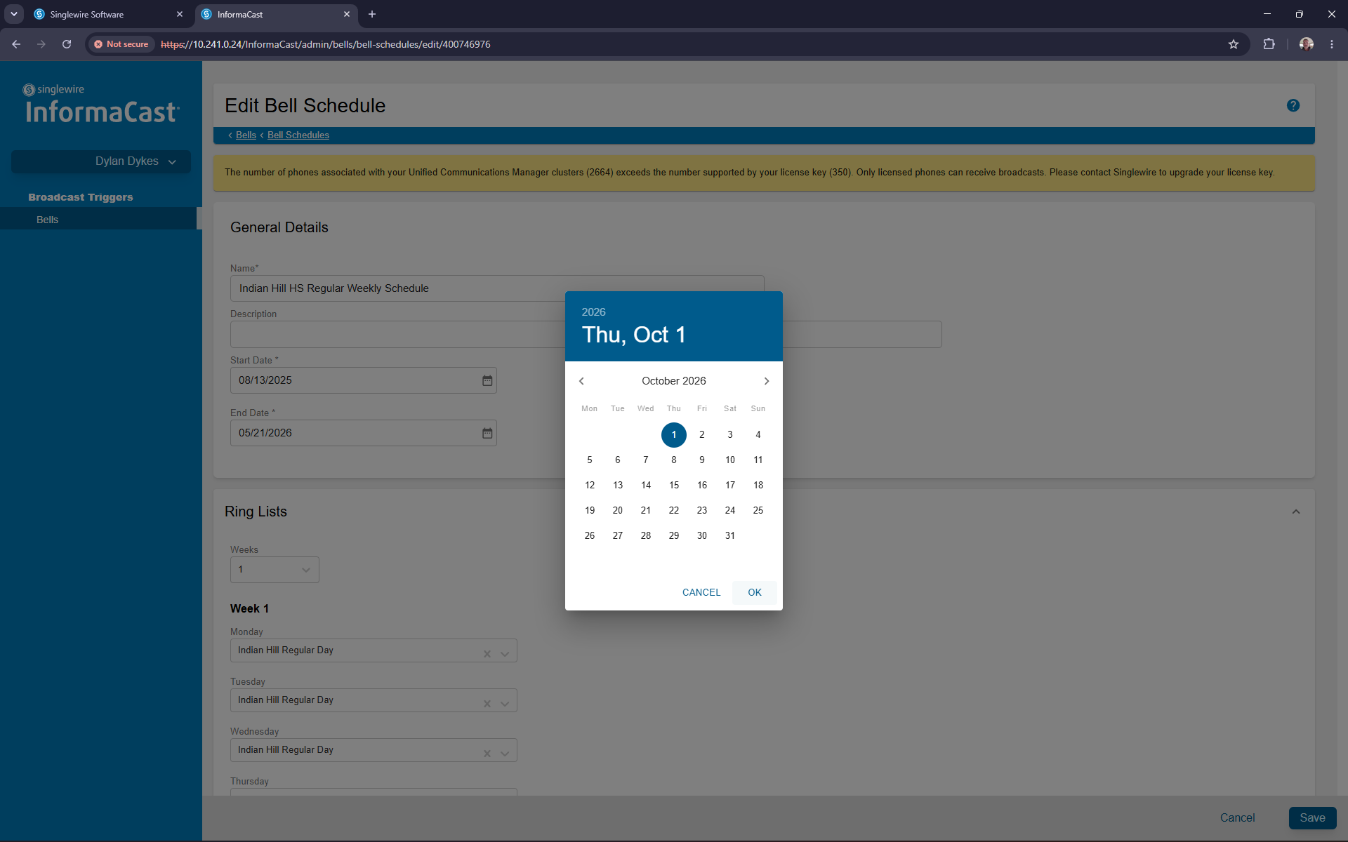 Step #9: Click OK to confirm the date selection.