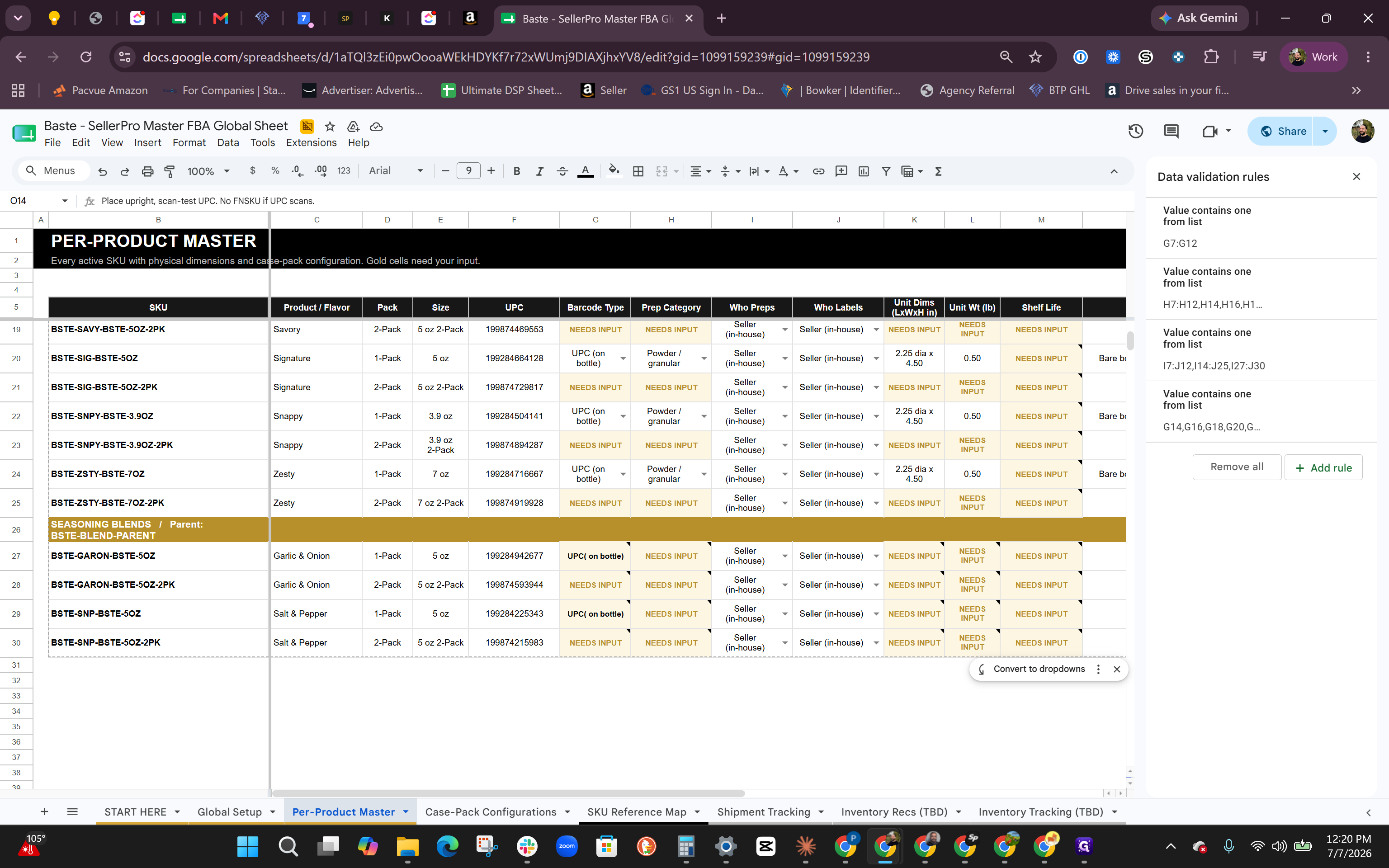 Step #1: Navigate to the Per-Product Master tab in your Google Sheet.