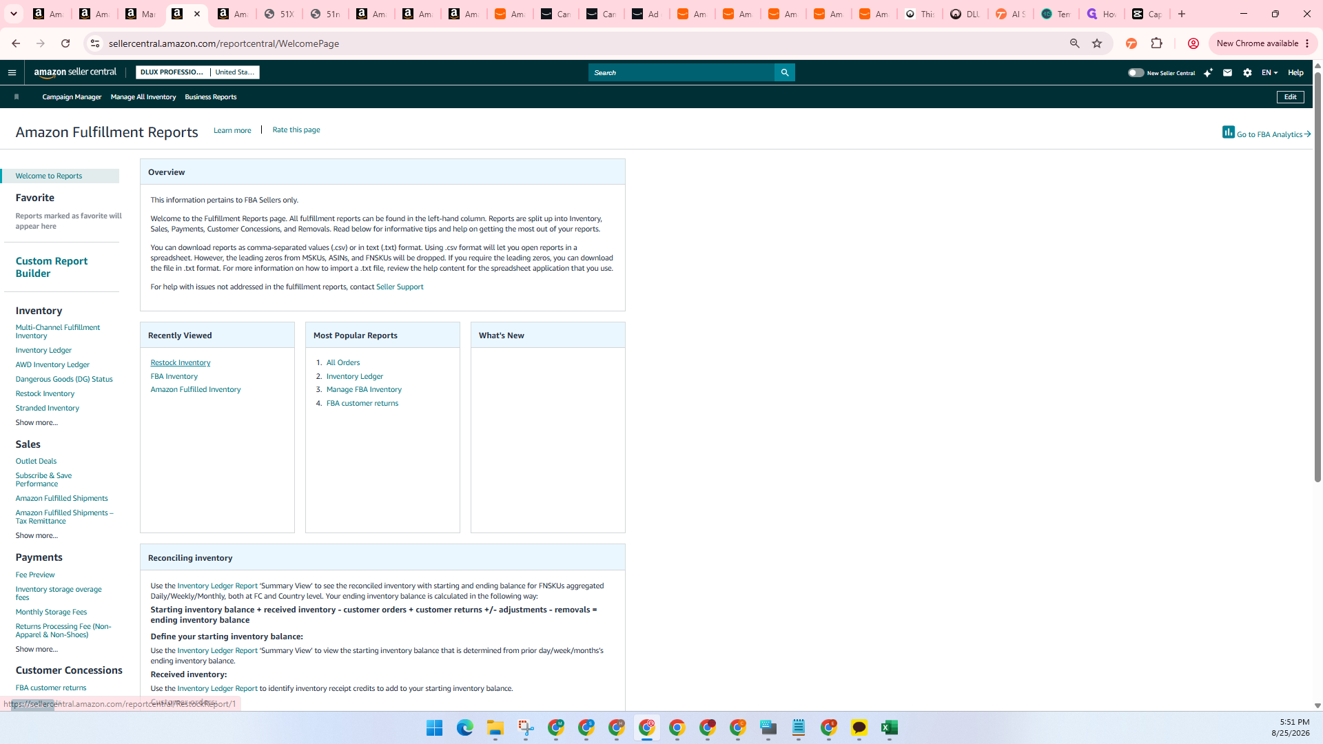 Step #23: Click Restock Inventory from the inventory reports list.