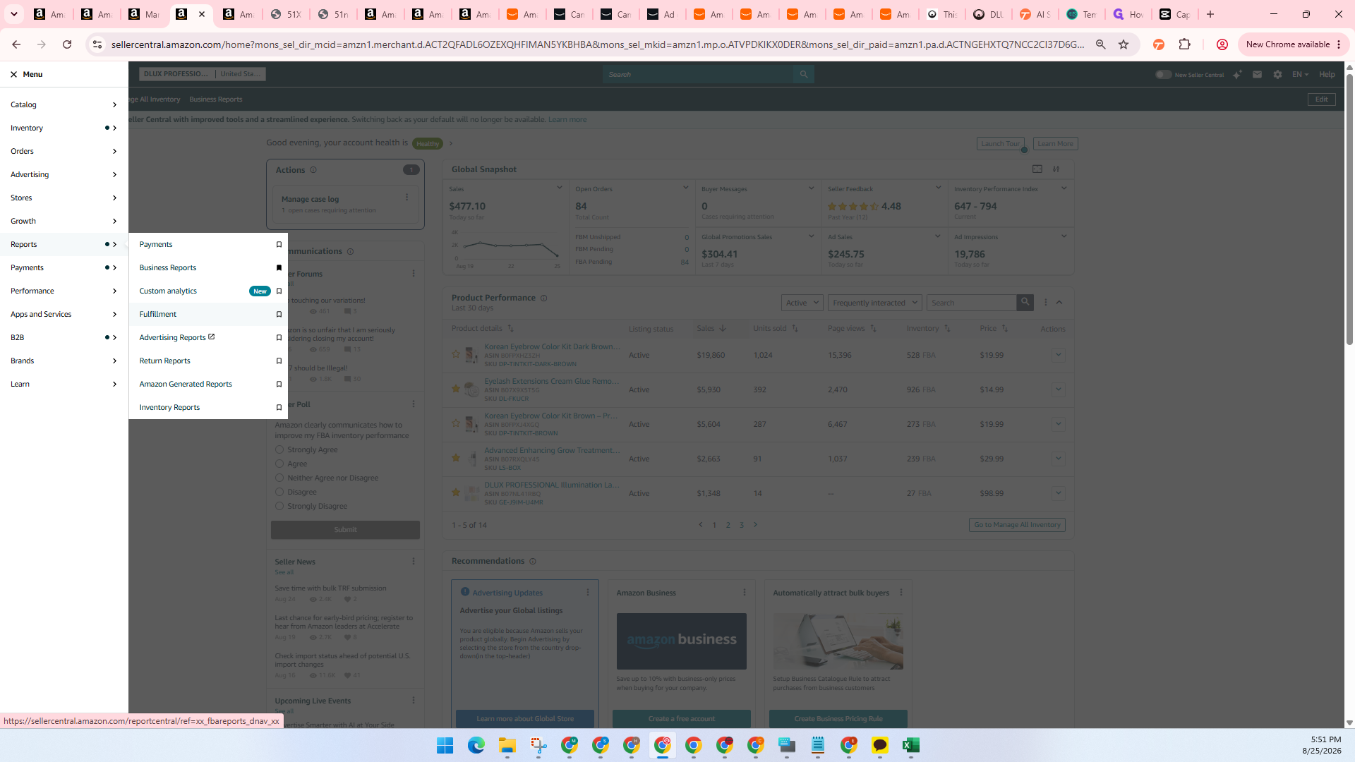 Step #22: Select Fulfillment under the Reports menu.