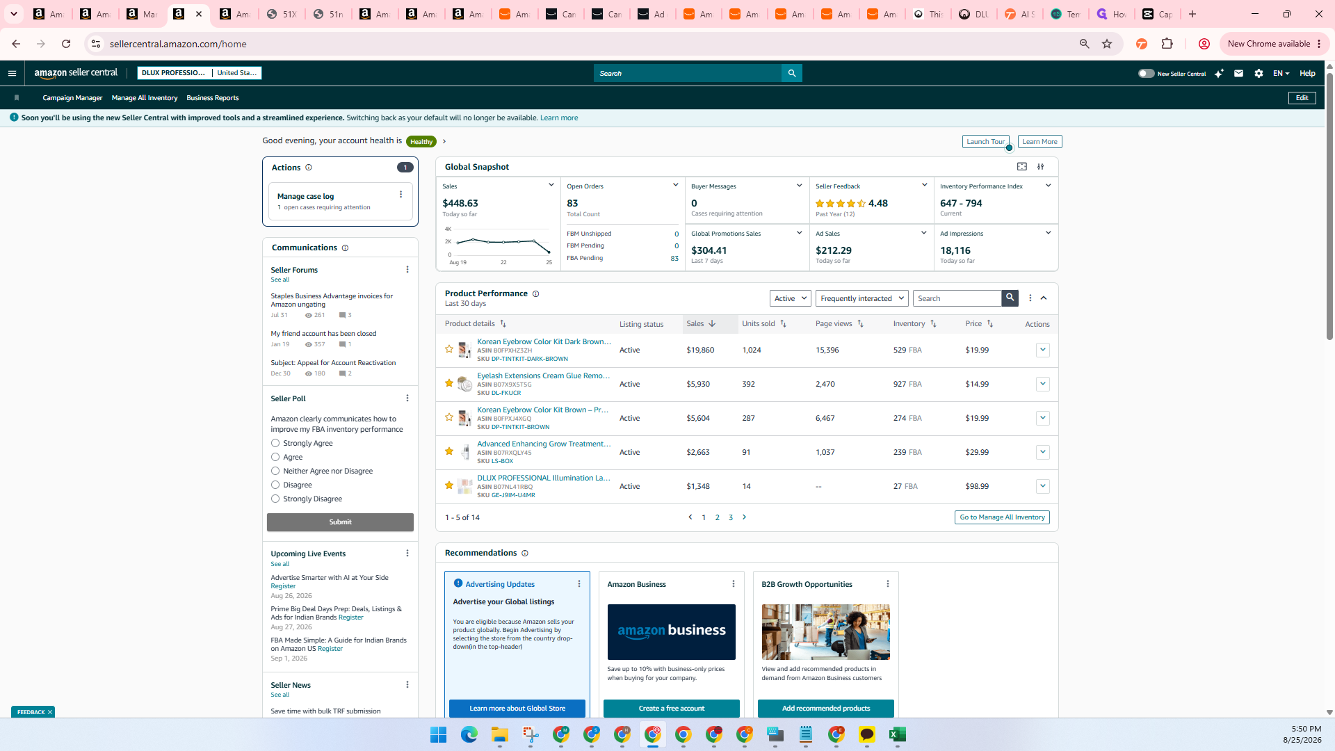Step #5: Click the merchant and marketplace switcher dropdown in the Seller Central header.