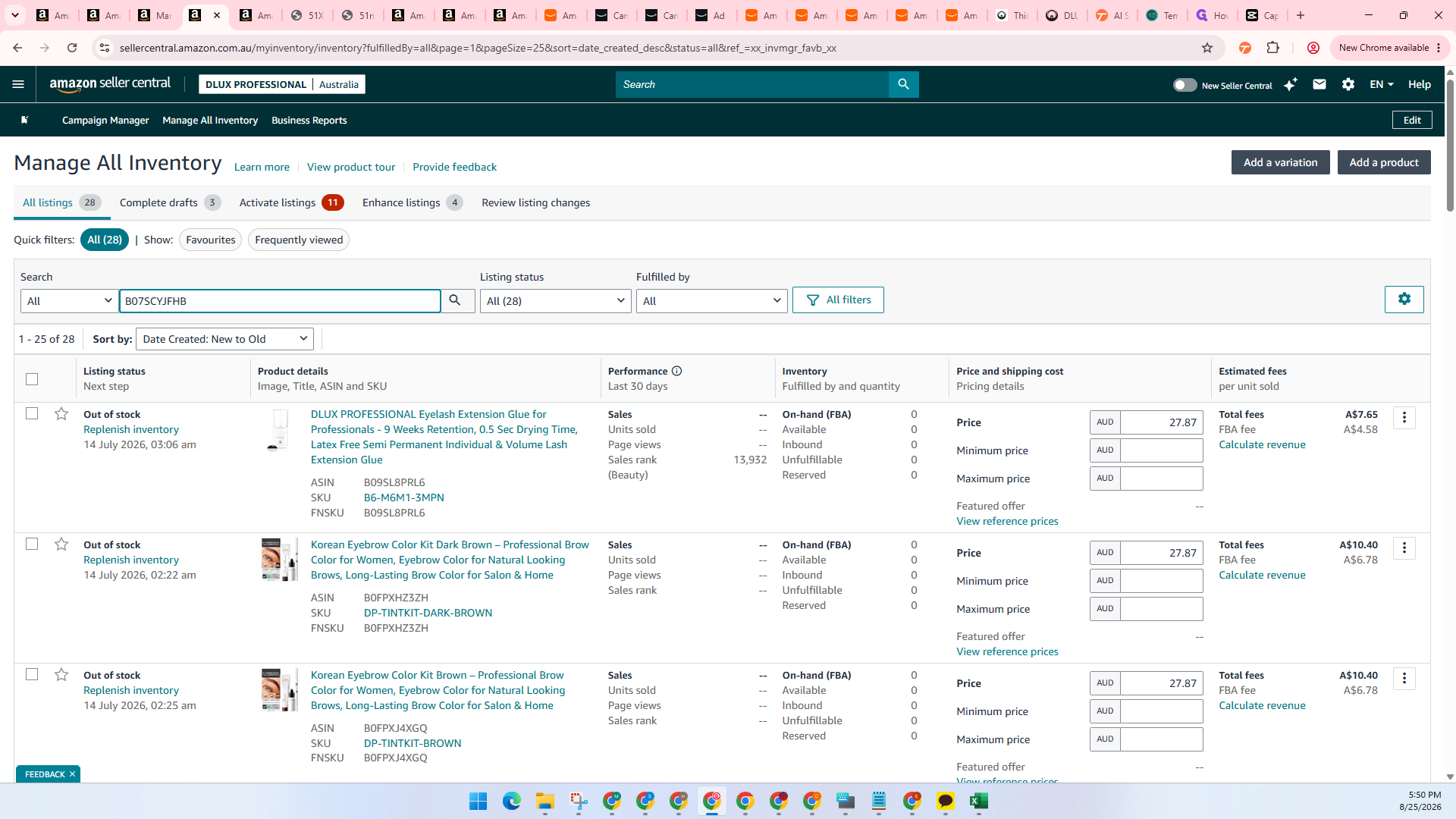 Step #11: Click the search button to filter for the ASIN.
