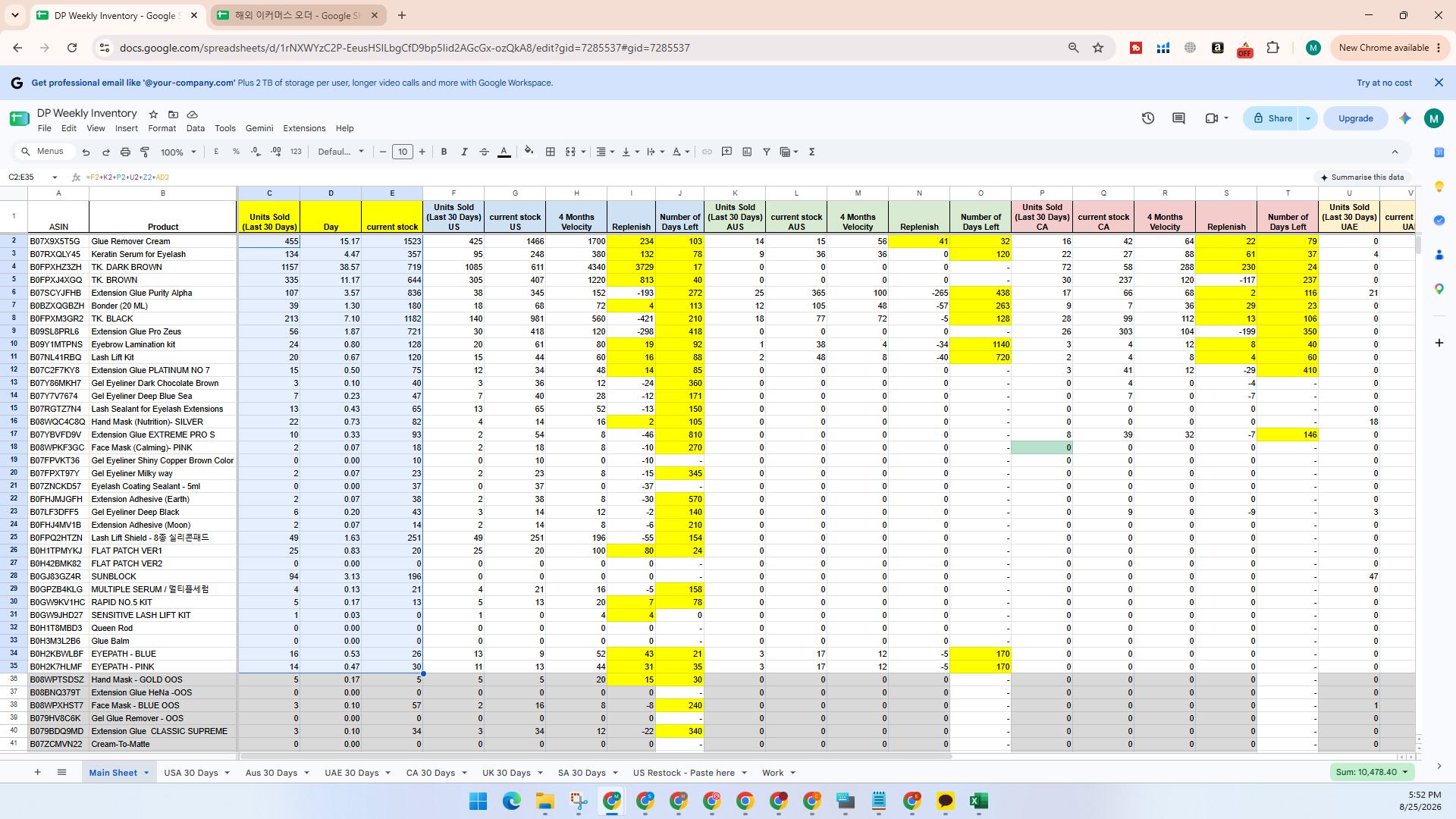 Step #32: Switch to the global e-commerce tracking spreadsheet tab.