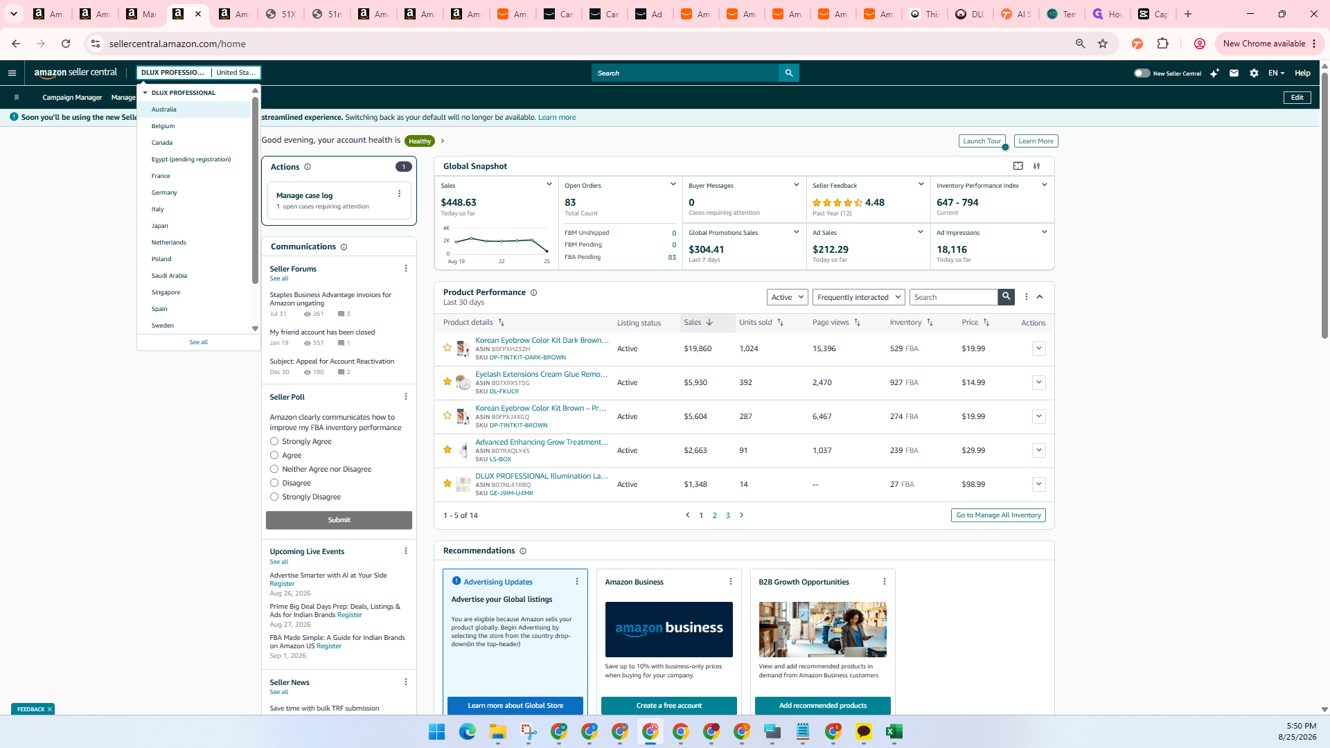 Step #7: Click Australia (or your desired target marketplace) from the switcher dropdown.