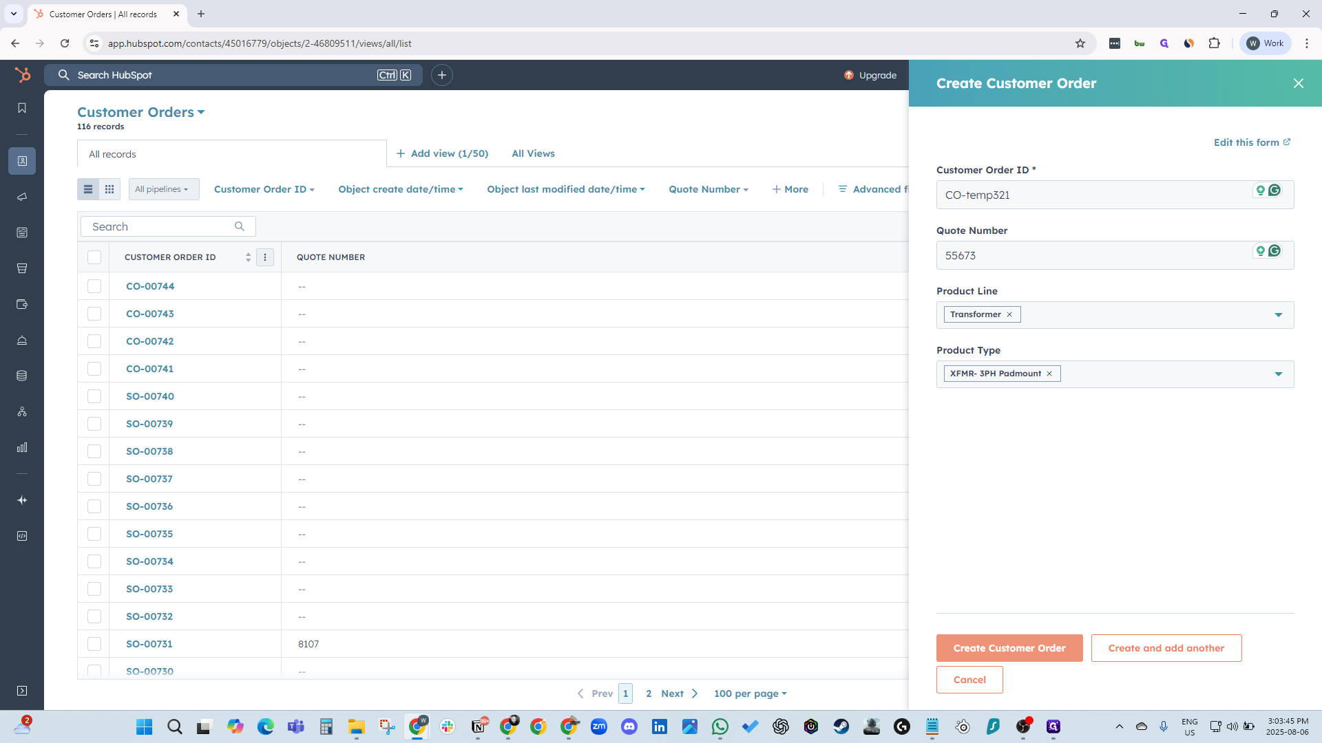 Step #12: Click on "Create Customer Order"