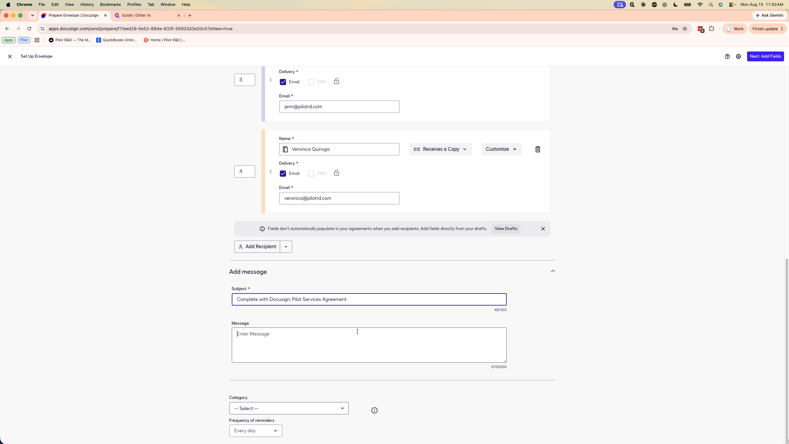 Step #13: Draft a brief message to the client, referencing the attached contract and SOW.