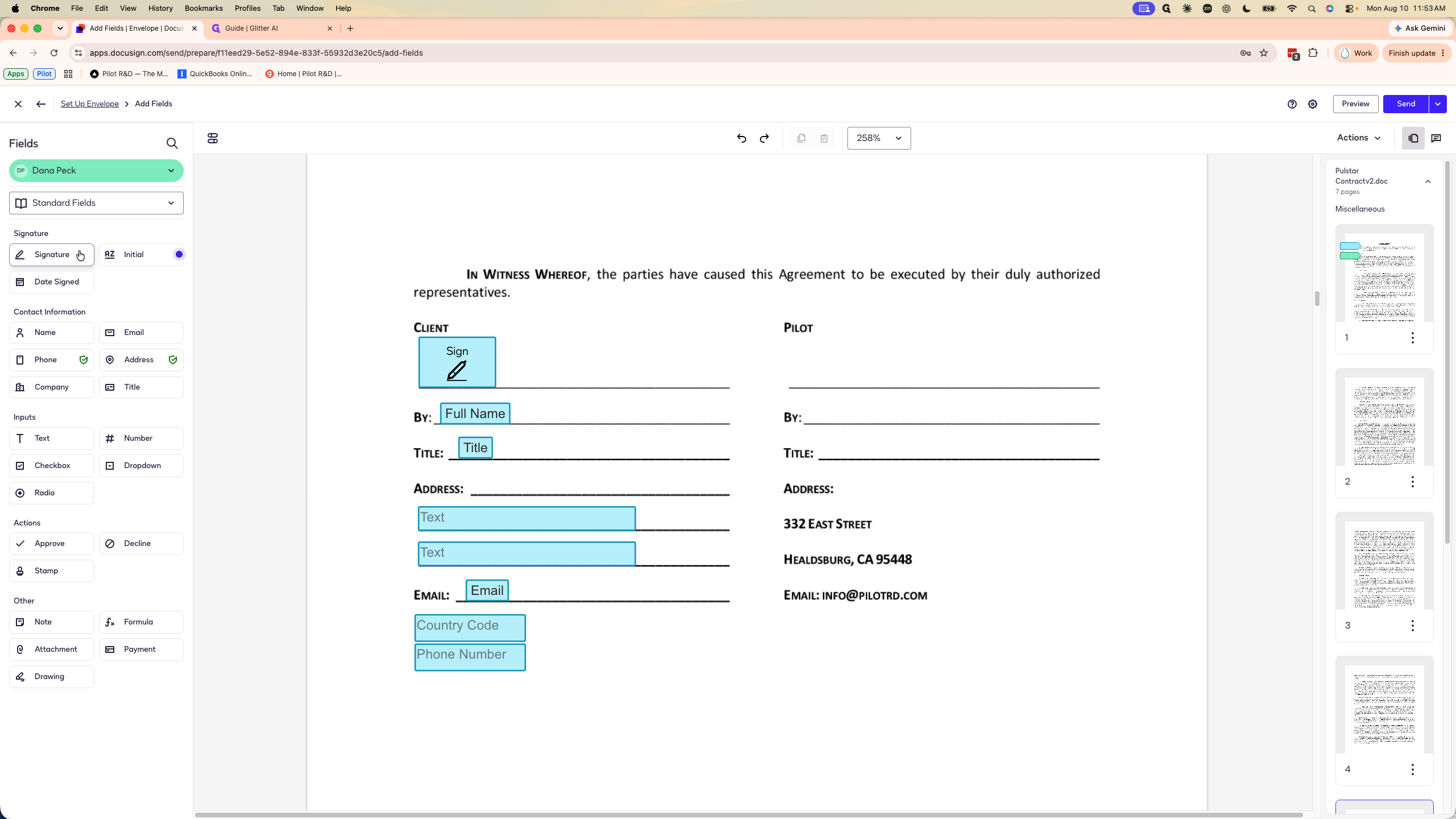 Step #29: Drag the Signature, Name, and Title fields onto your portion of the signature block.