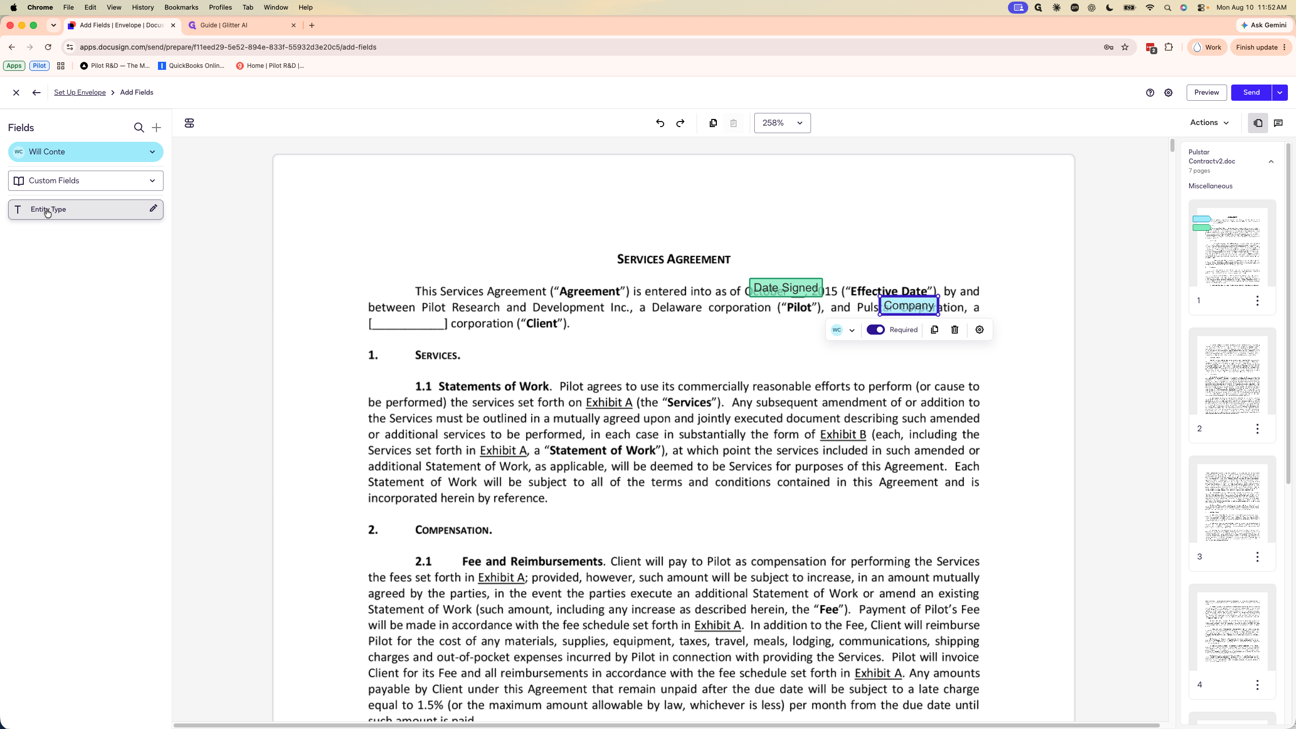 Step #22: Drag the Entity Type field onto the document to capture their corporate structure (e.g., LLC, Corporation).