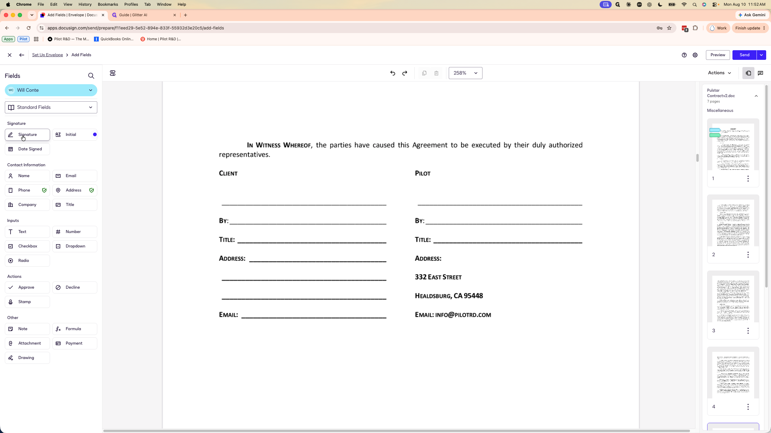 Step #24: Drag the Signature field onto the client's signature line.
