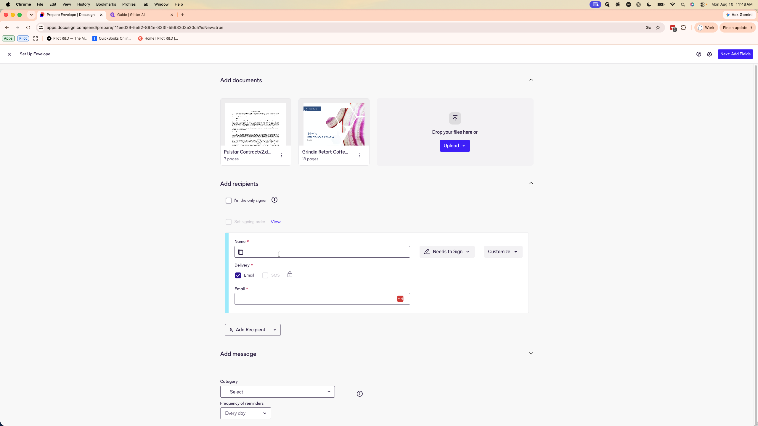 Step #6: Enter the client's name and email address as the first recipient.