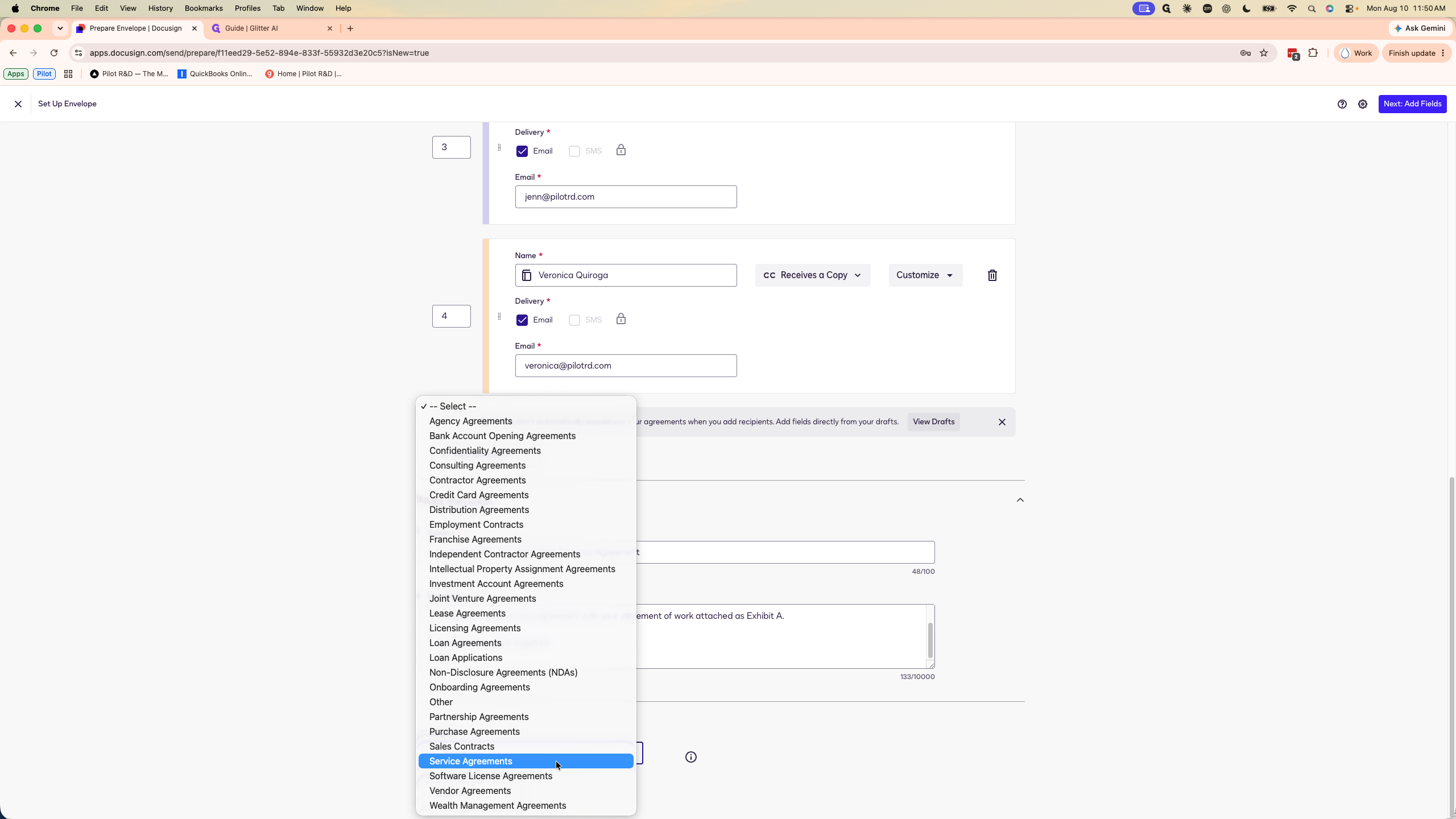Step #15: Select Service Agreements.