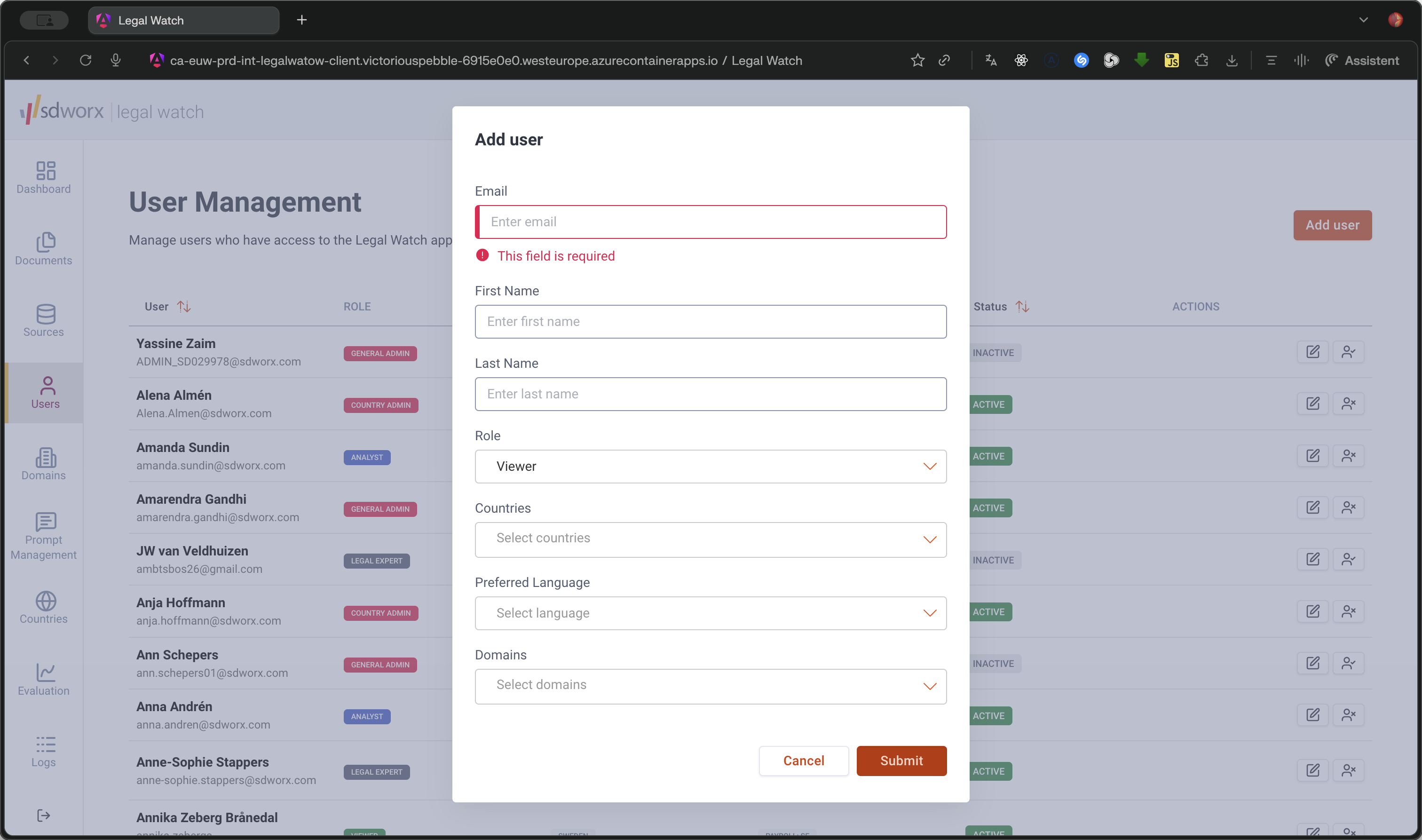 Step #5: Once all information is entered, click Submit to save the user.