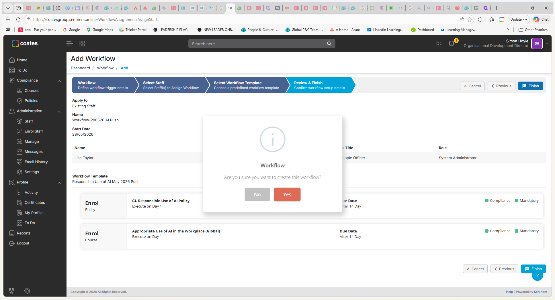 Step #14: Click Finish, then confirm the prompt to dispatch the workflow.