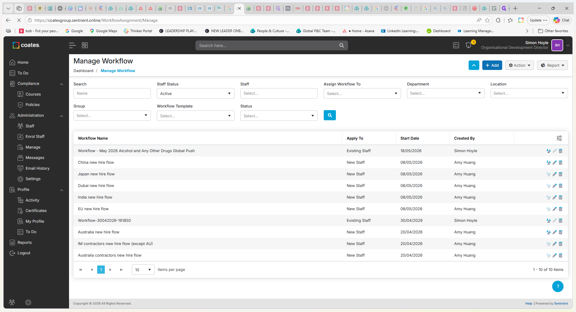 Step #3: Click + Add to create a new workflow assignment.