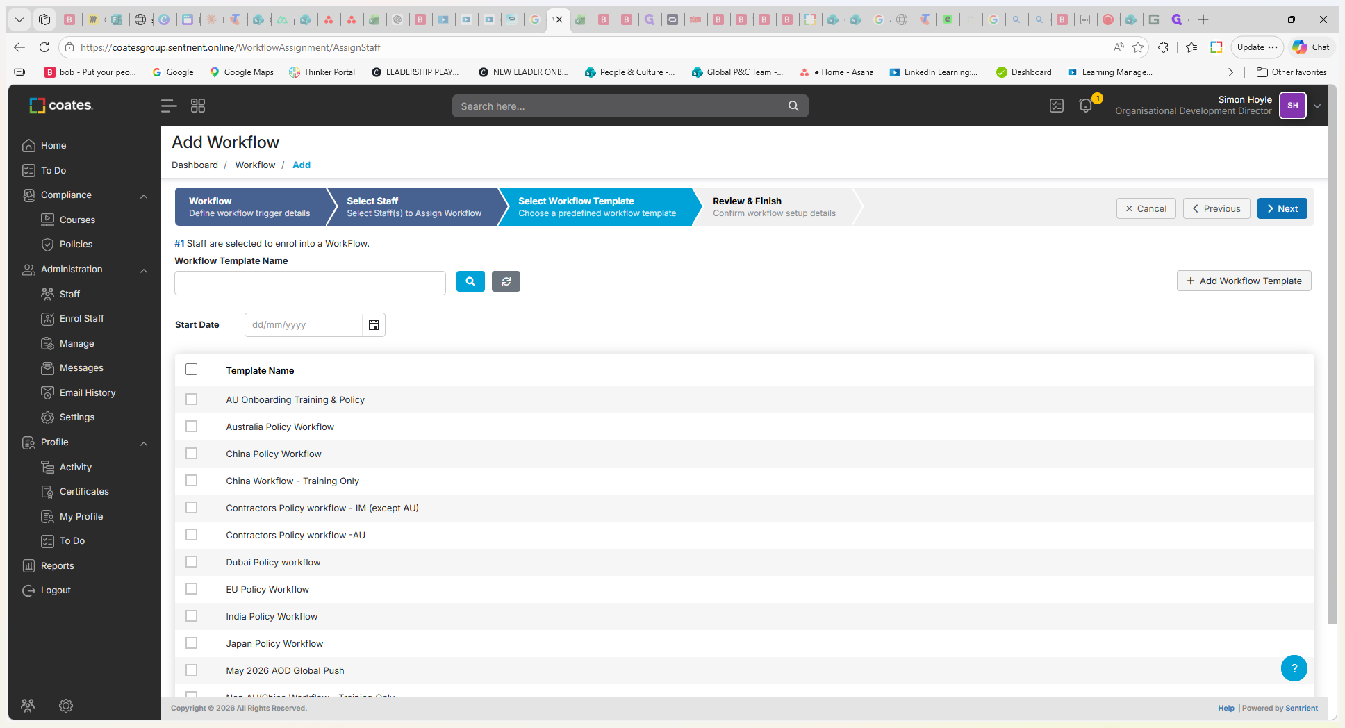 Step #9: Select the workflow template you want to distribute from the list.