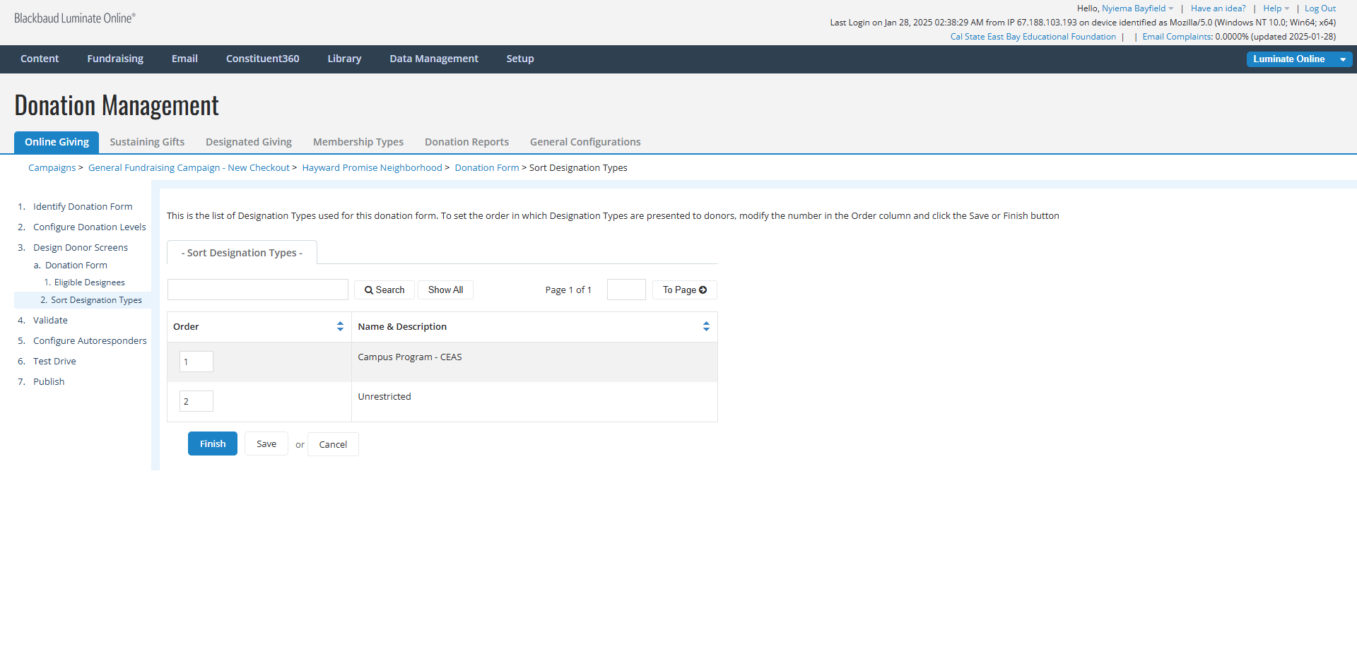 Step #6: The designees should now be listed from low to high based on the order you specified in the last step. Click "Save" again.