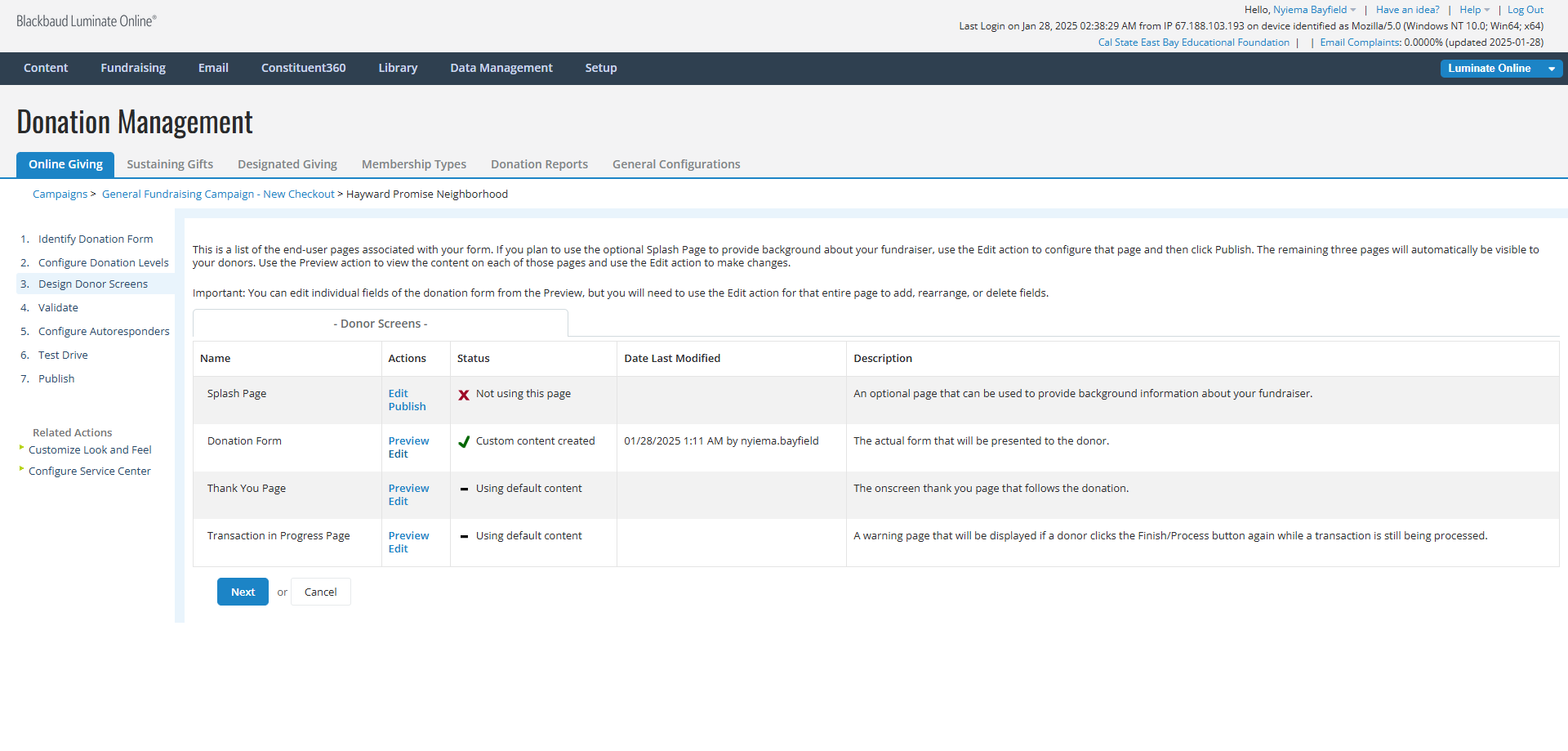 Step #8: Click on "Edit" next to Donation Form.