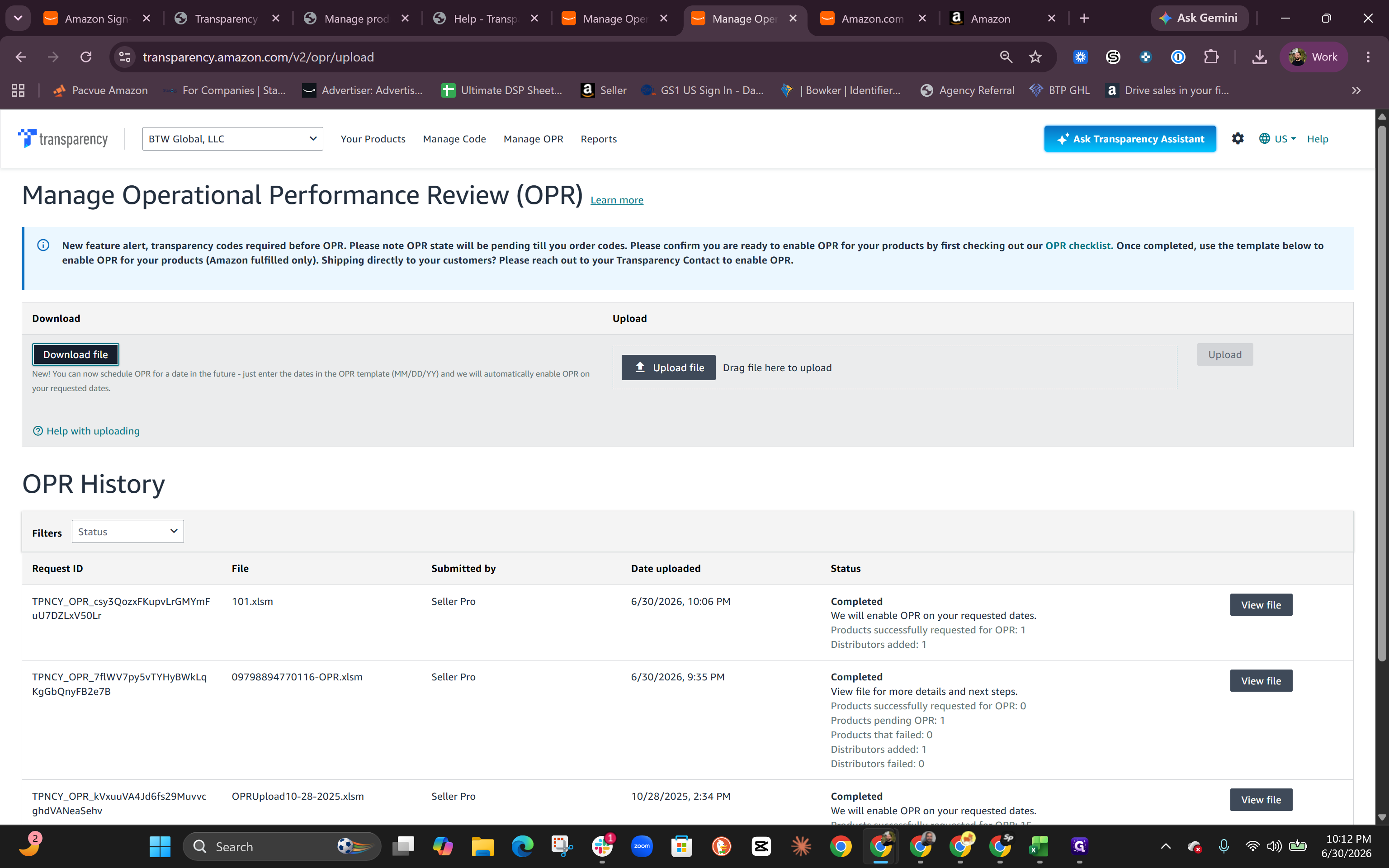 Step #10: Click Download file to retrieve the blank OPR spreadsheet template.