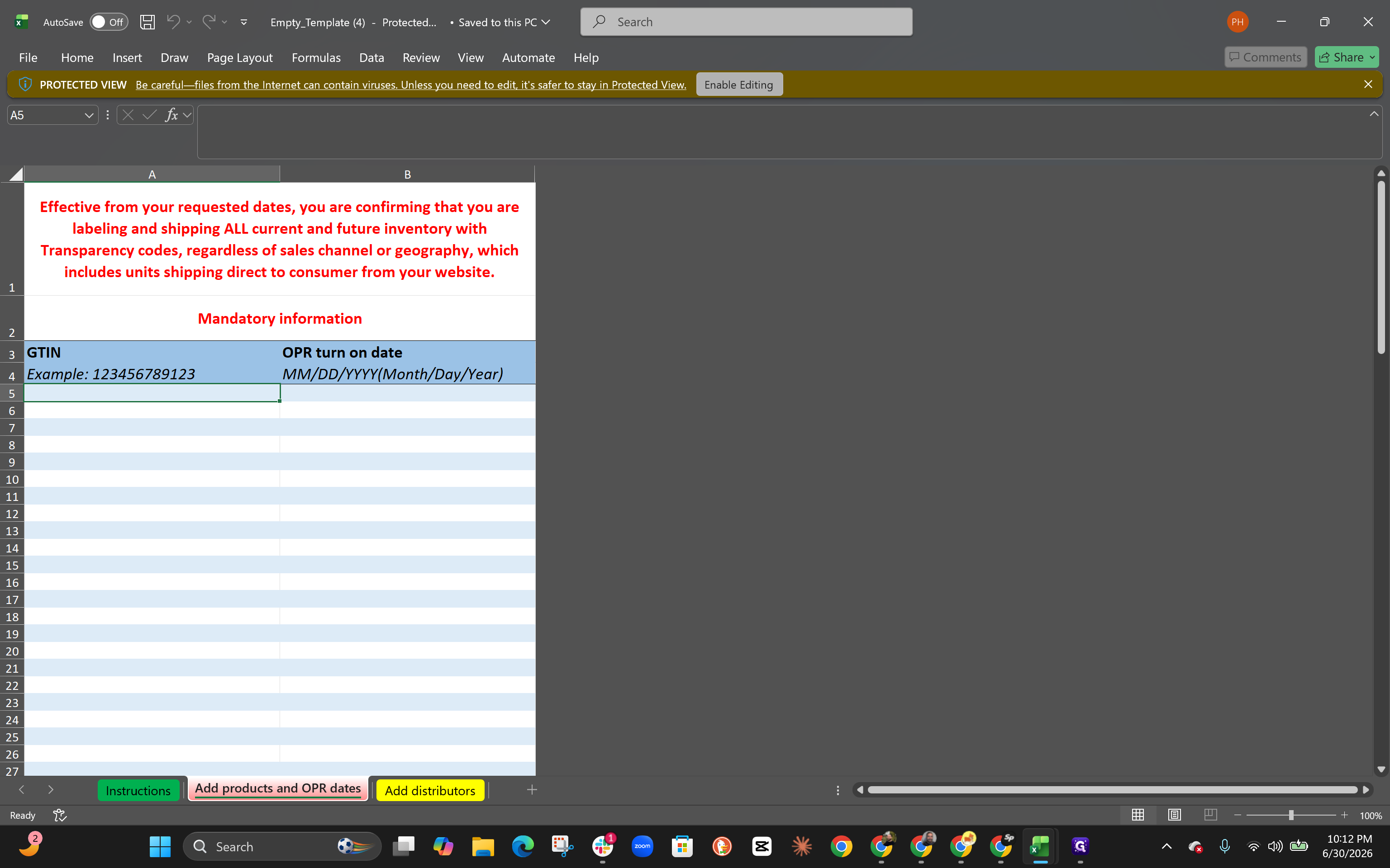 Step #12: Click Enable Editing if the spreadsheet opens in Protected View.