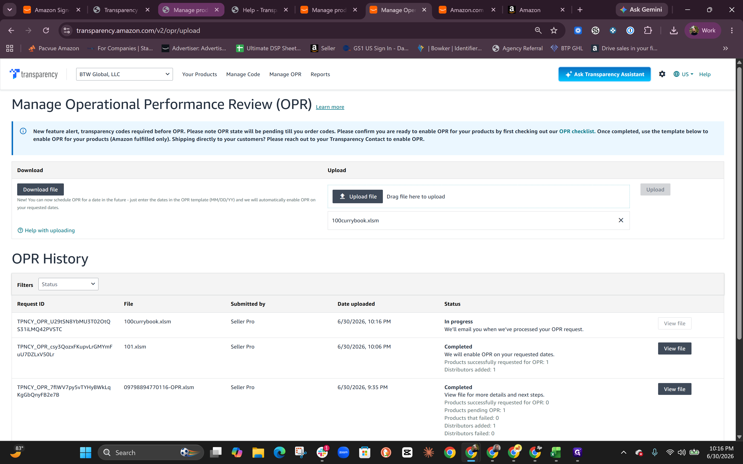 Step #19: Monitor the OPR History table to track the progress of your upload.