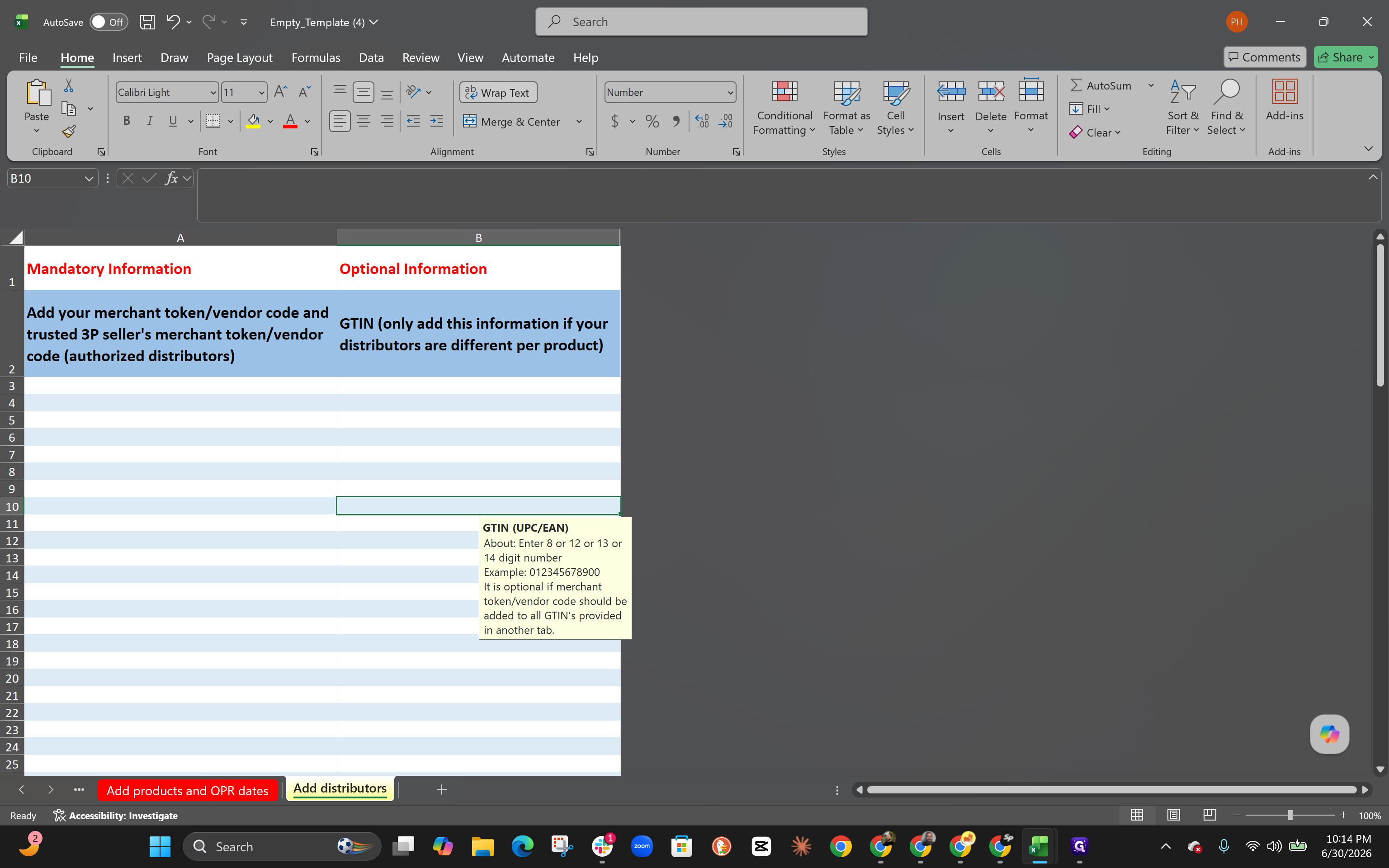 Step #15: Paste your product's GTIN into the appropriate column.