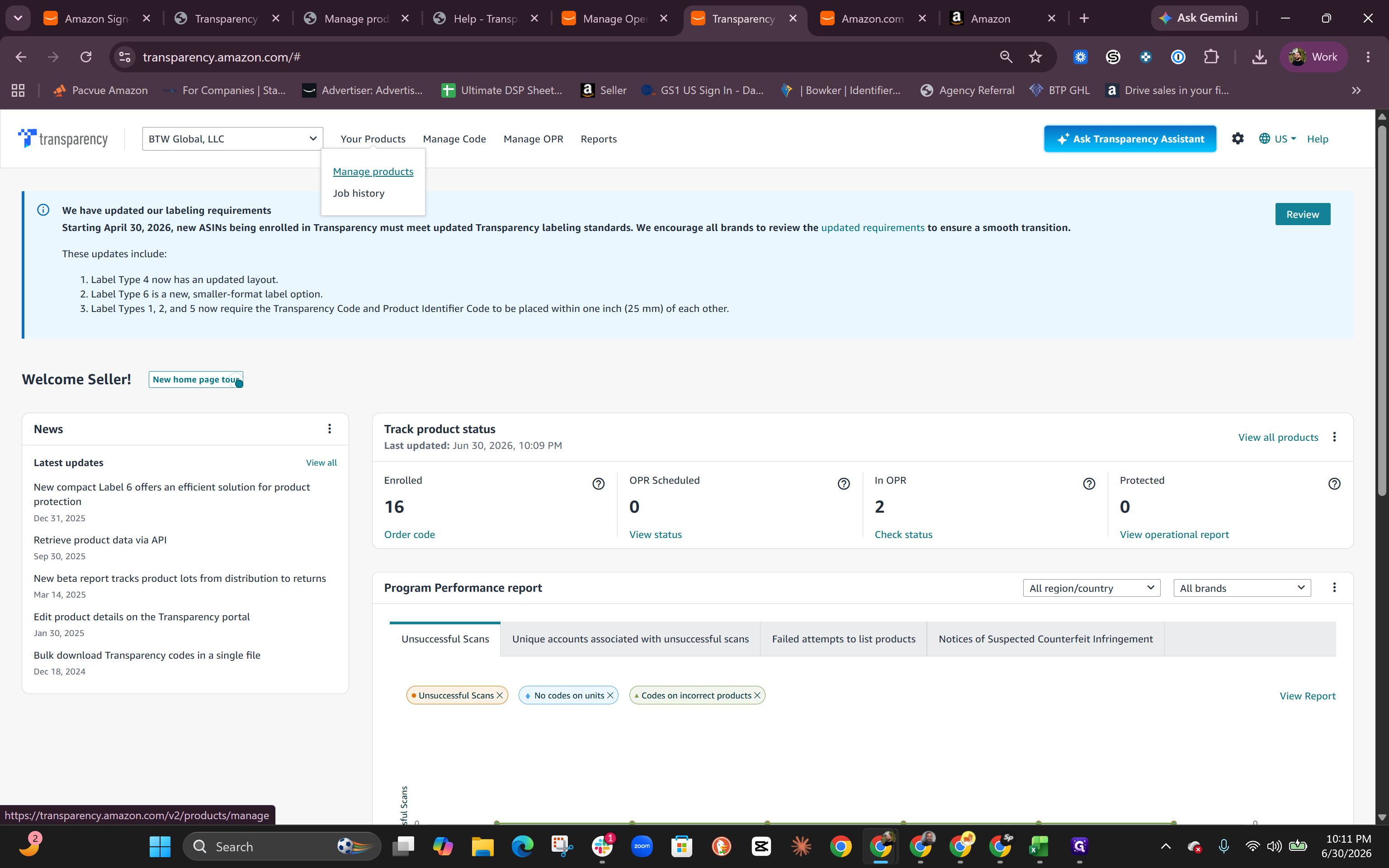 Step #2: Select Manage products from the dropdown menu.