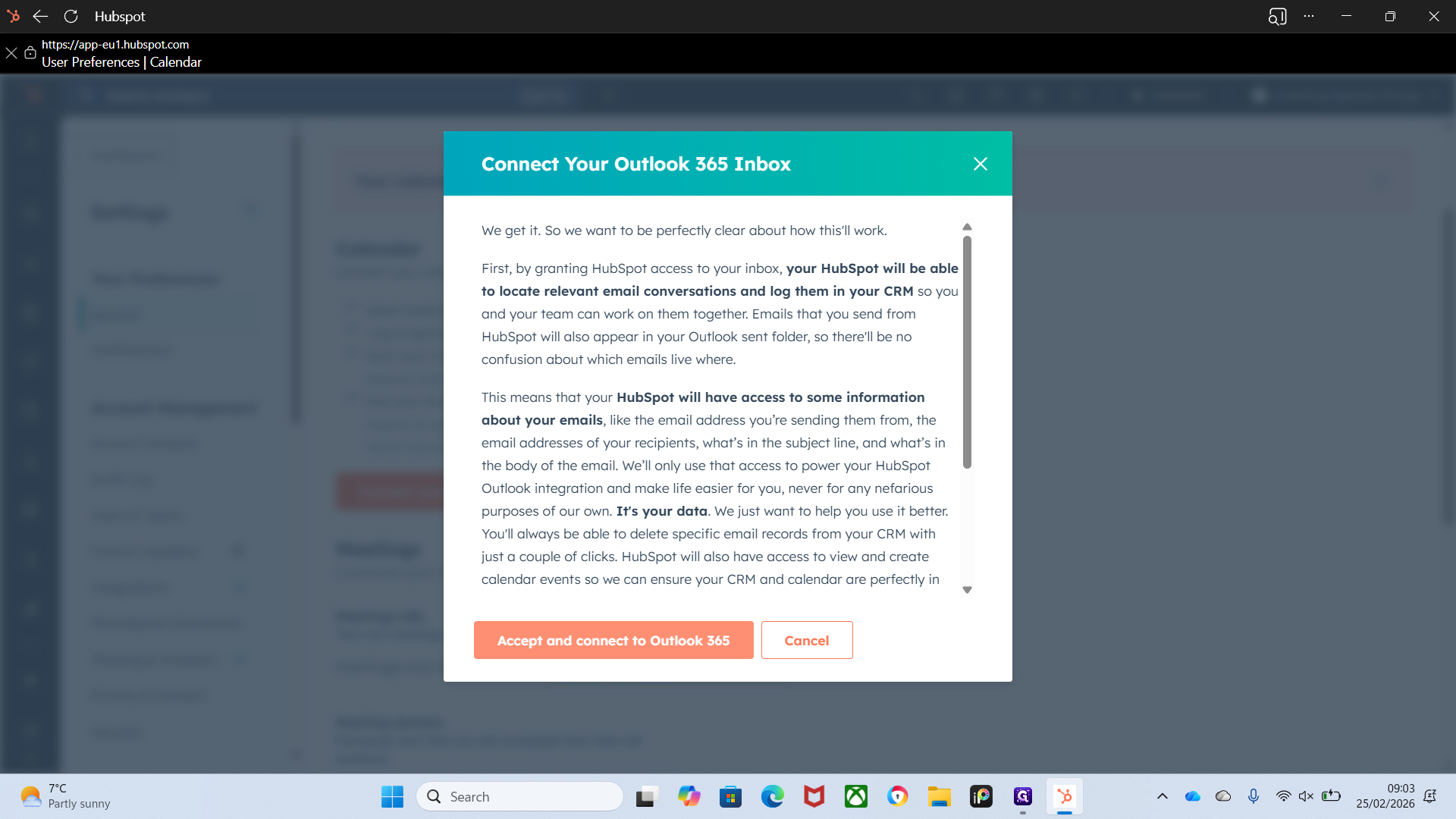 Step #10: Click on "Accept and connect to Outlook 365"