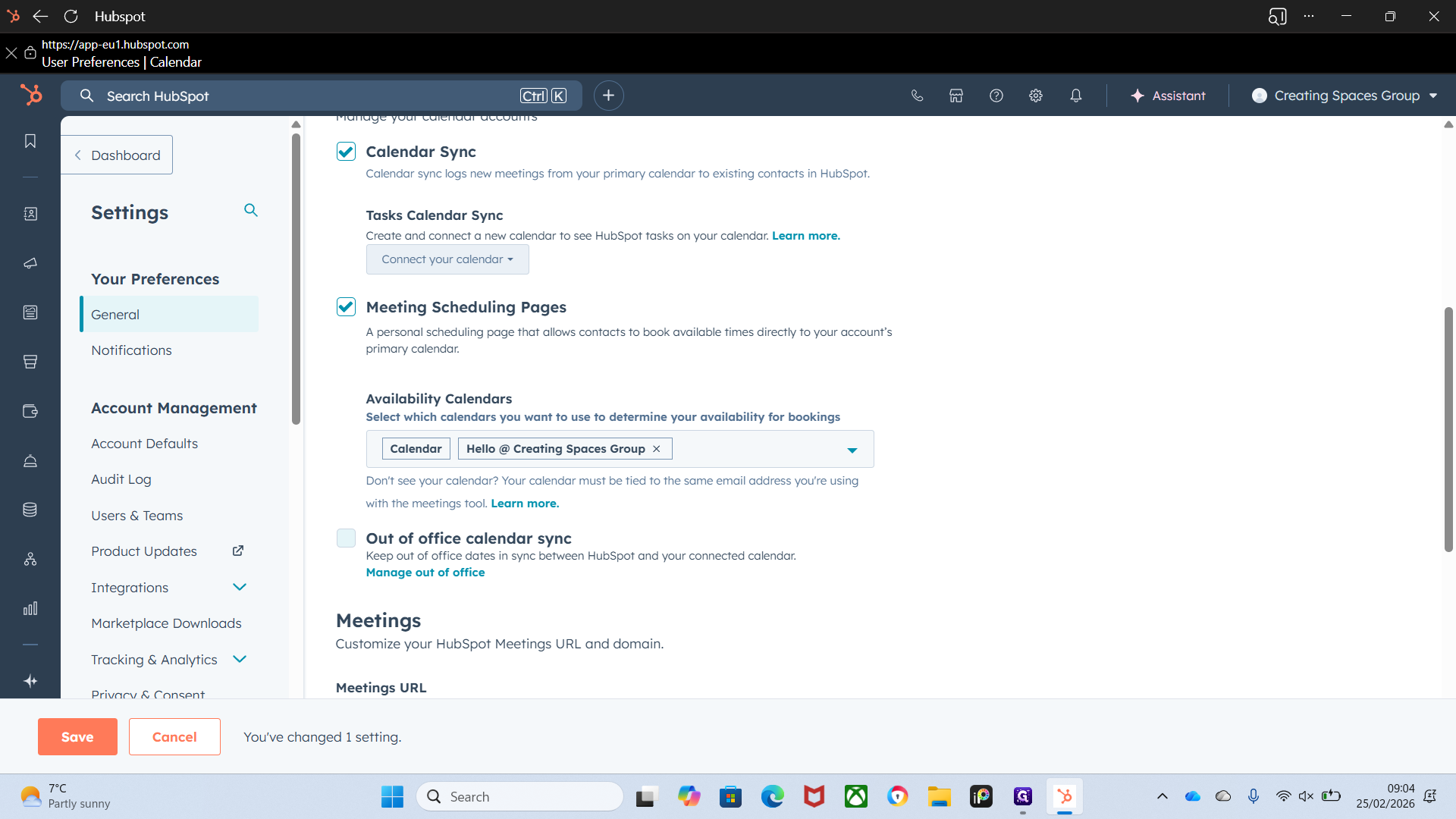 Step #18: Click on "Out of office calendar sync"
