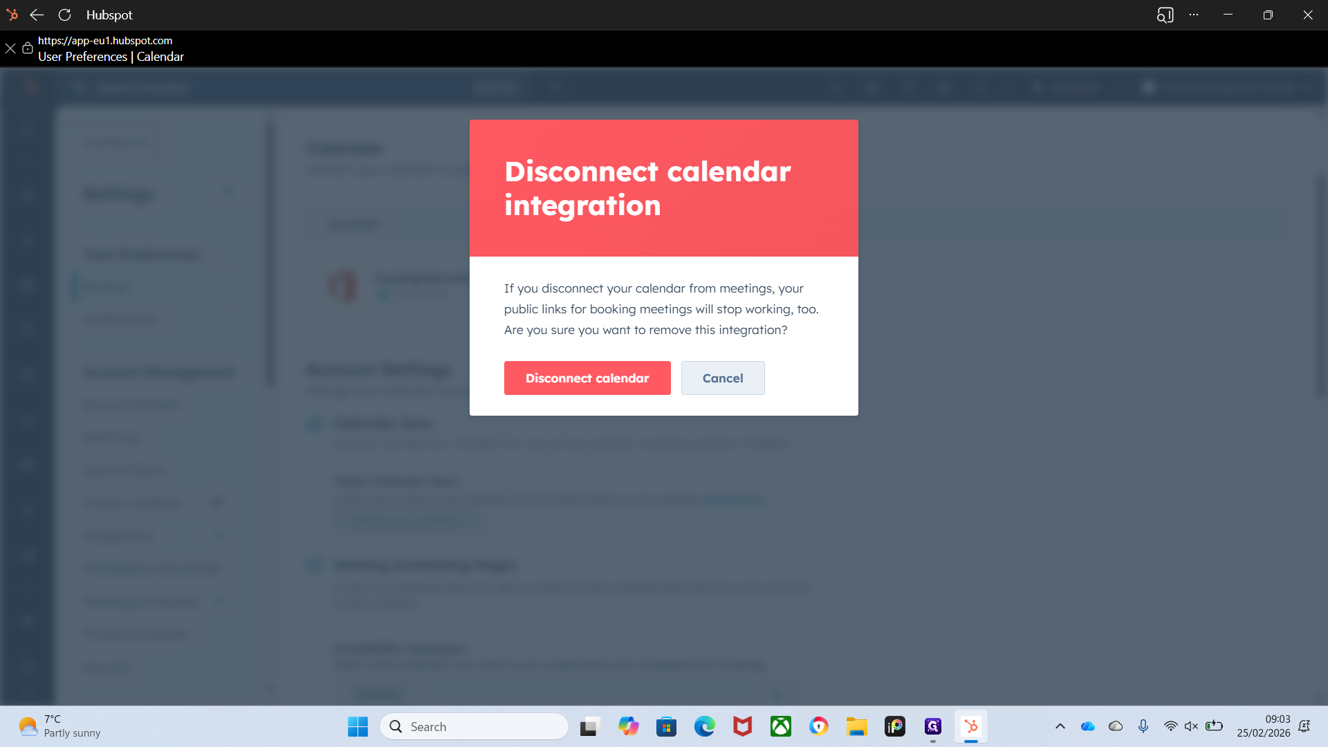 Step #6: Click on "Disconnect calendar"
