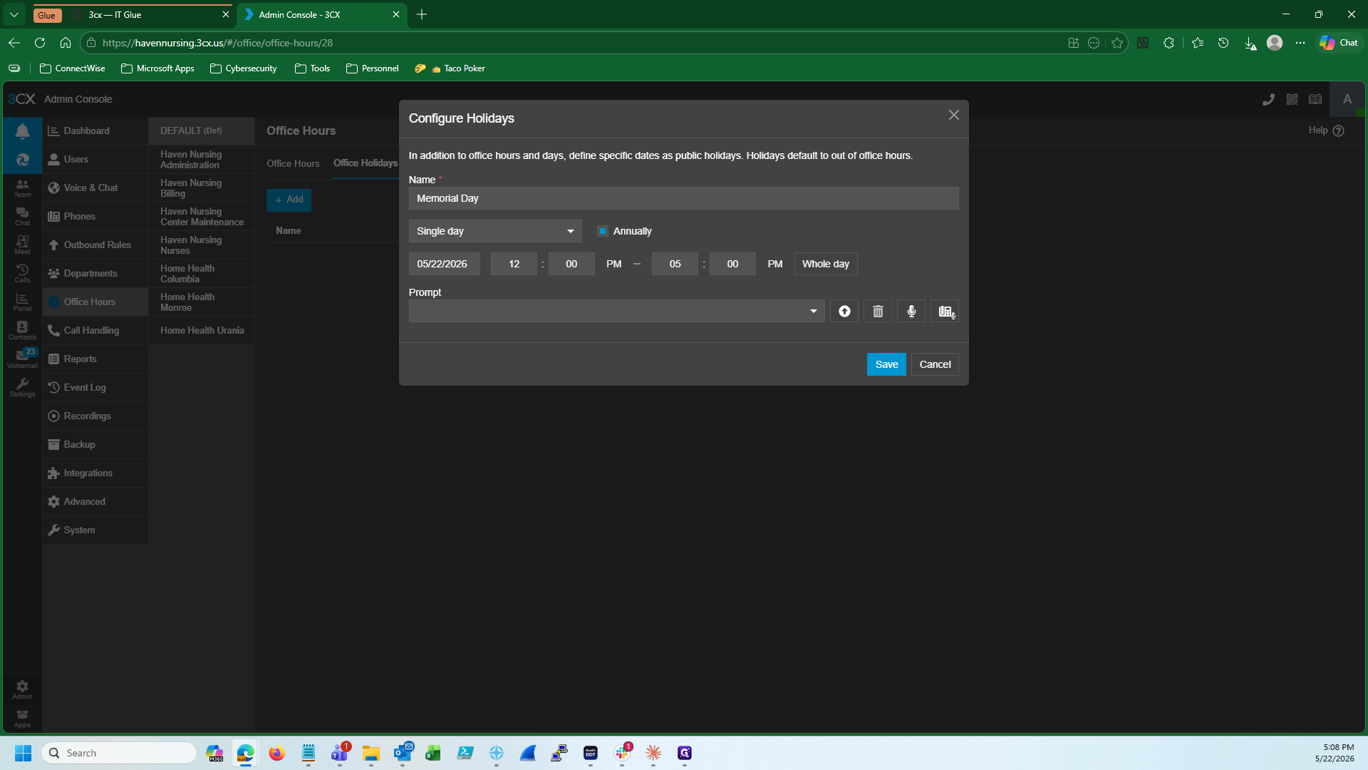 Step #20: Click Save to finalize the holiday schedule.