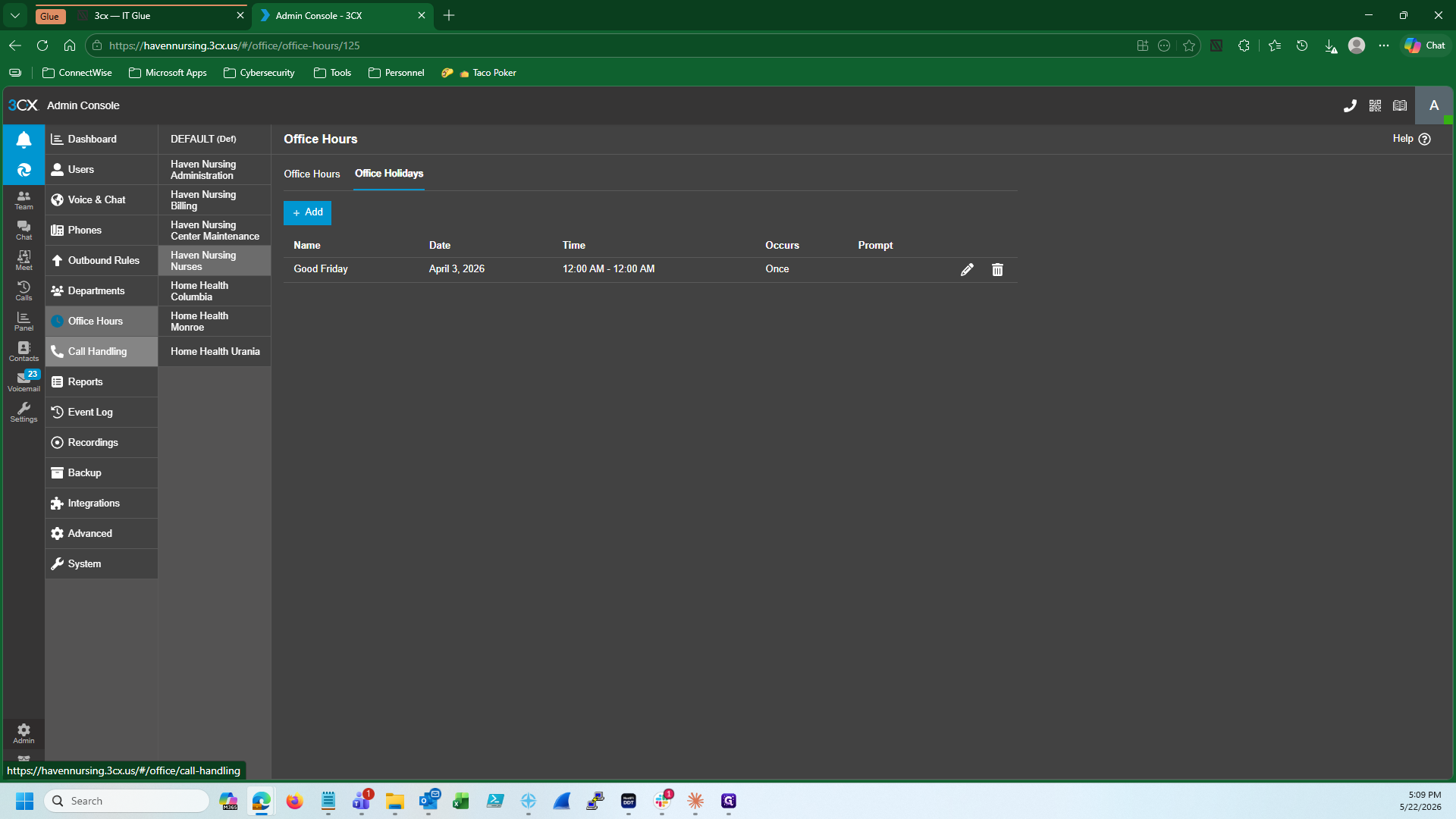 Step #21: Click Call Handling in the left navigation menu.