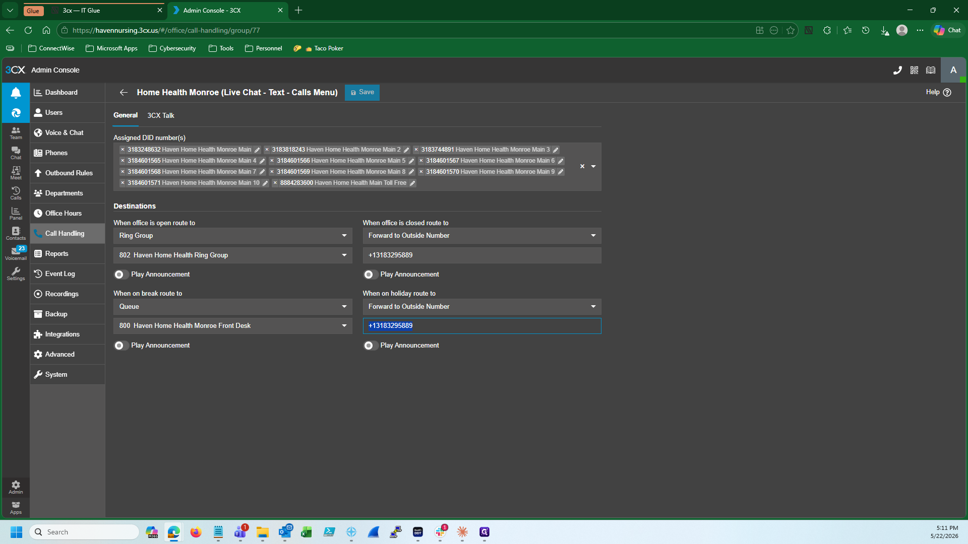Step #23: In the When on holiday route to section, define where the call should be forwarded.