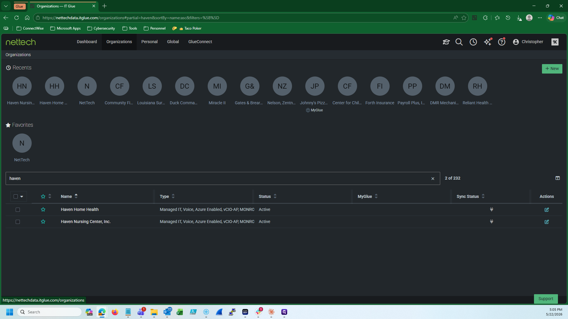 Step #1: Click Organizations in the main IT Glue navigation.