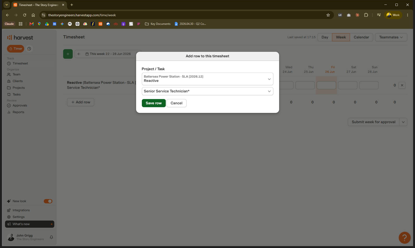 Step #4: Click Save row to add it to your timesheet.