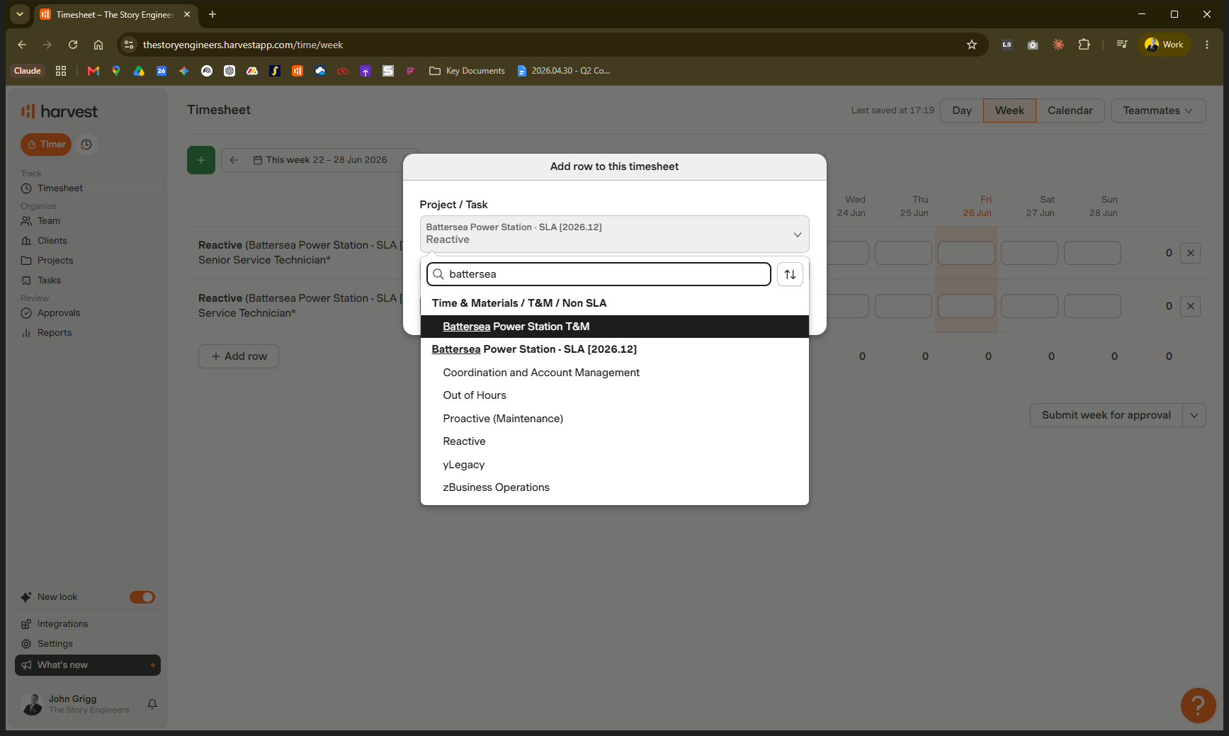 Step #6: Search for the client venue and select the T & M (Time and Materials) non-SLA option.